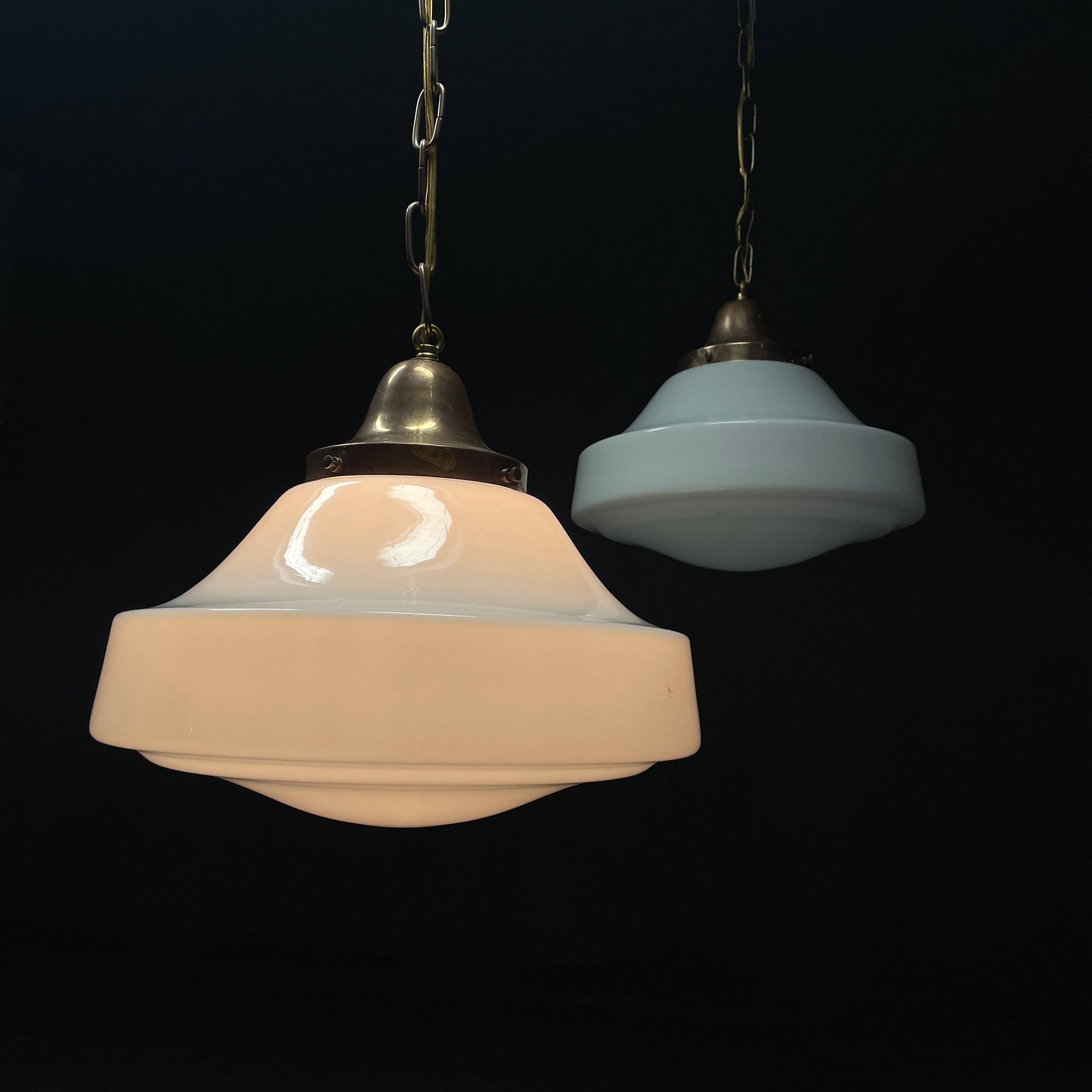 1920 Copper Pendant Light with Large Milk Glass Shades