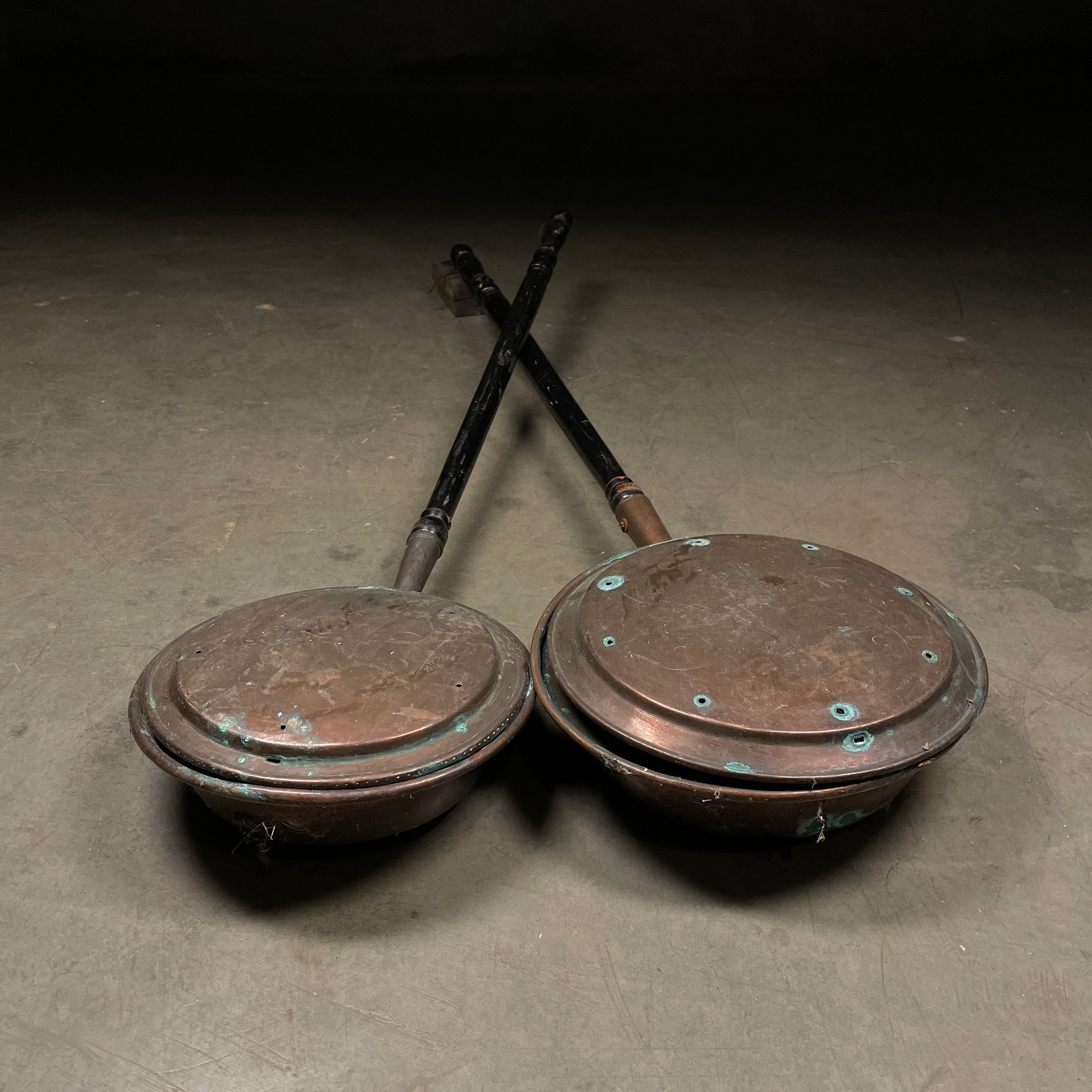 Pair of copper bed warmers