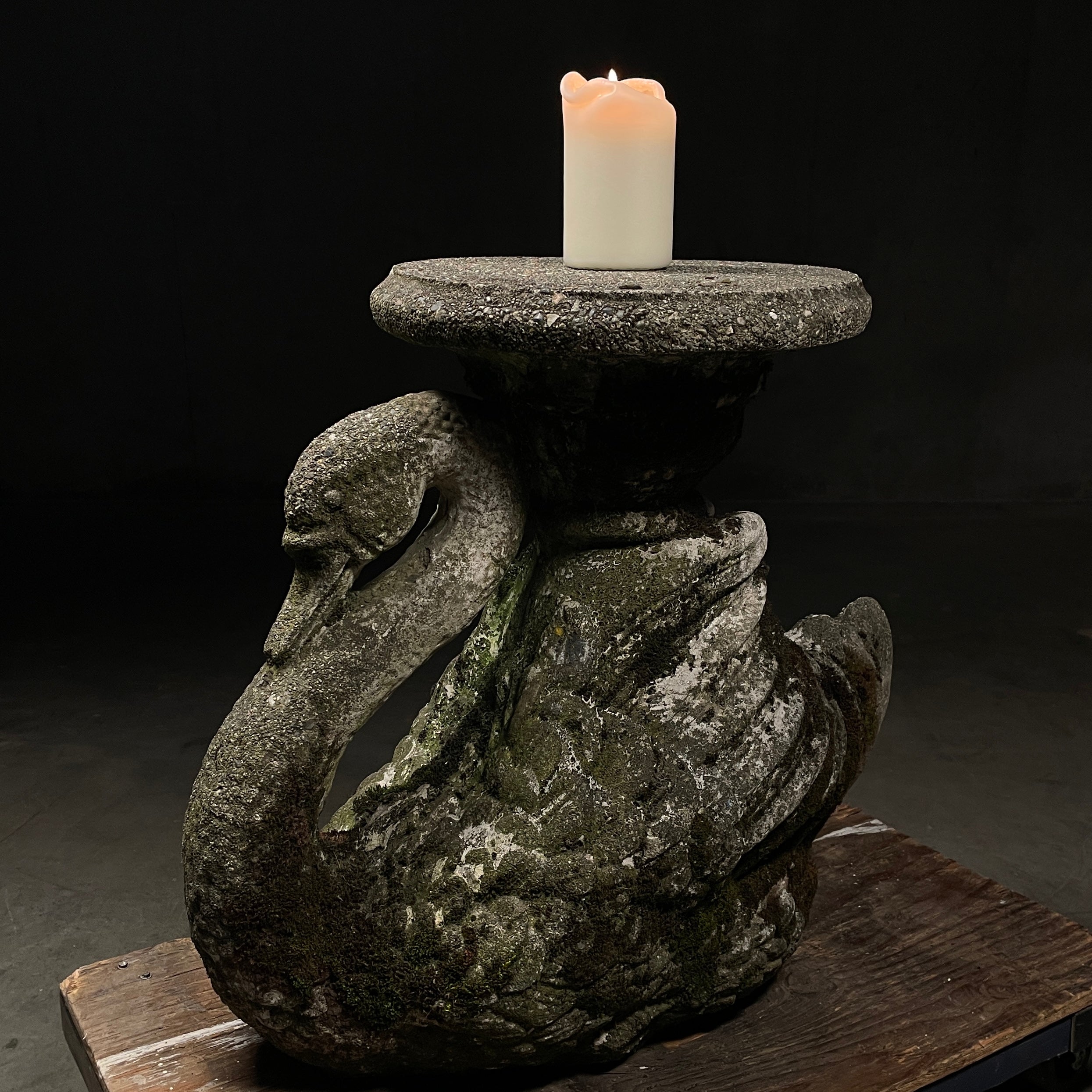 Carved Stone Swan Garden Pedestal