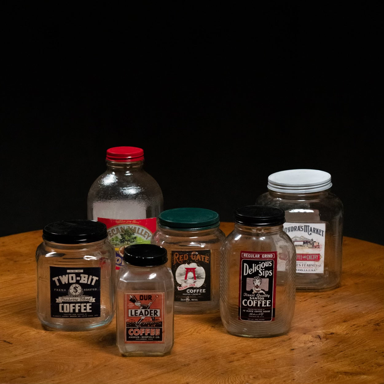 Groups of vintage coffee jars