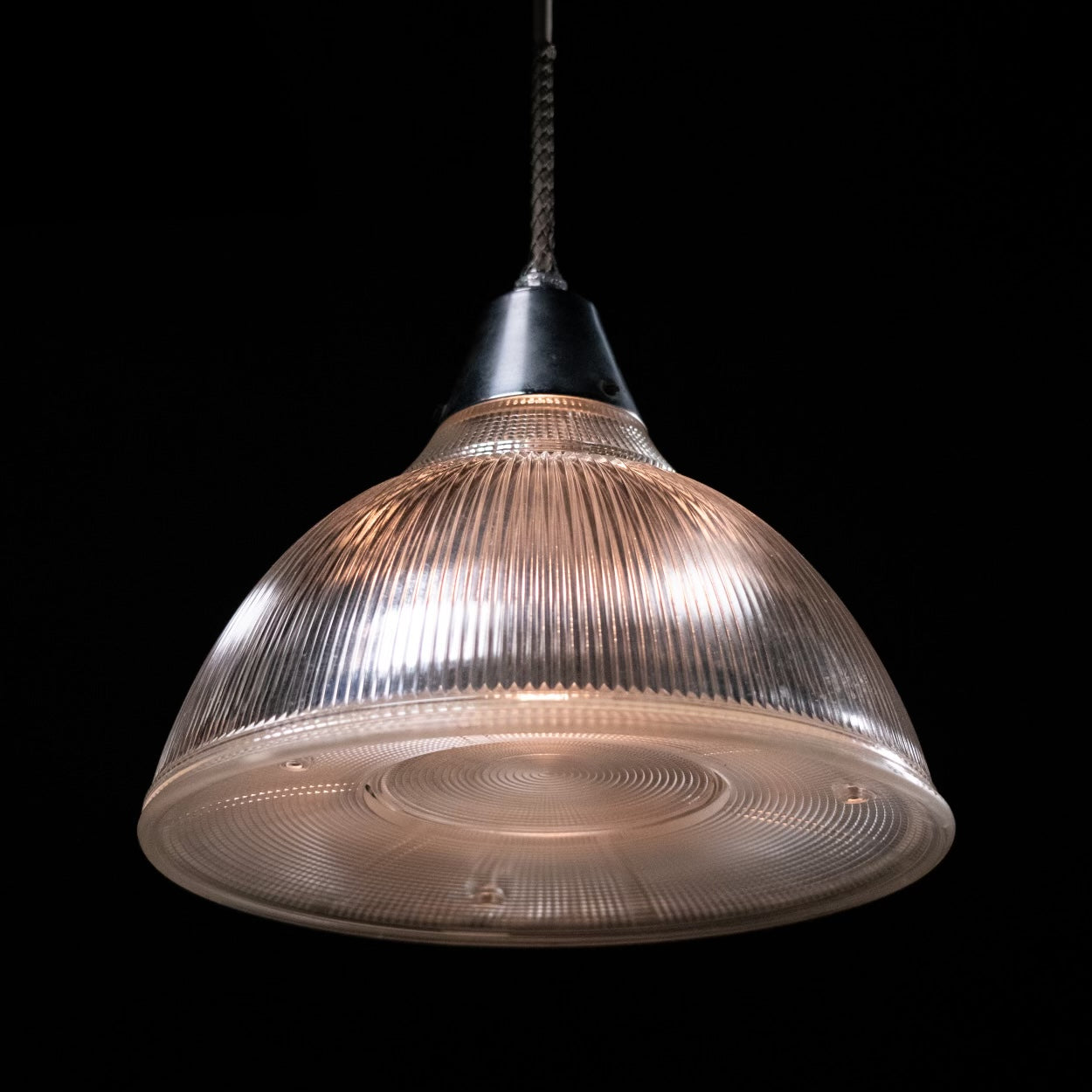 1950 Original Large Holophane Glass Pendant Light