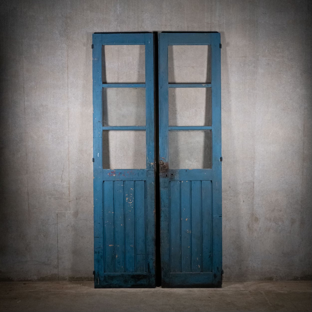 1890 pair of FRENCH pine farm  glazed doors