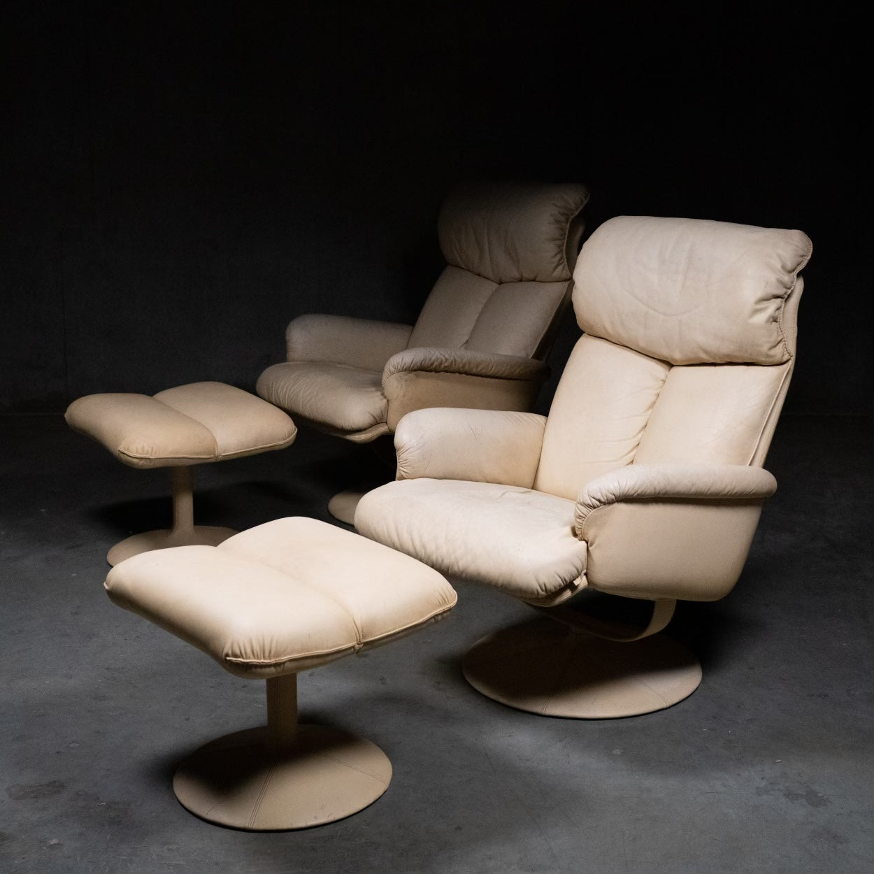 1970 Pair of Leather Swivel Lounge Chairs by Polerdesign Finland