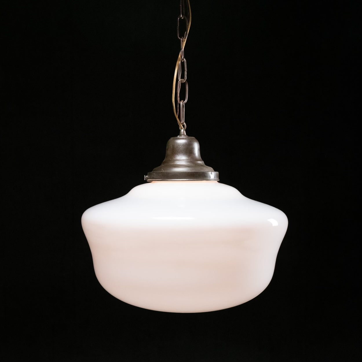 1920 Large Milk Glass Schoolhouse Pendant Light