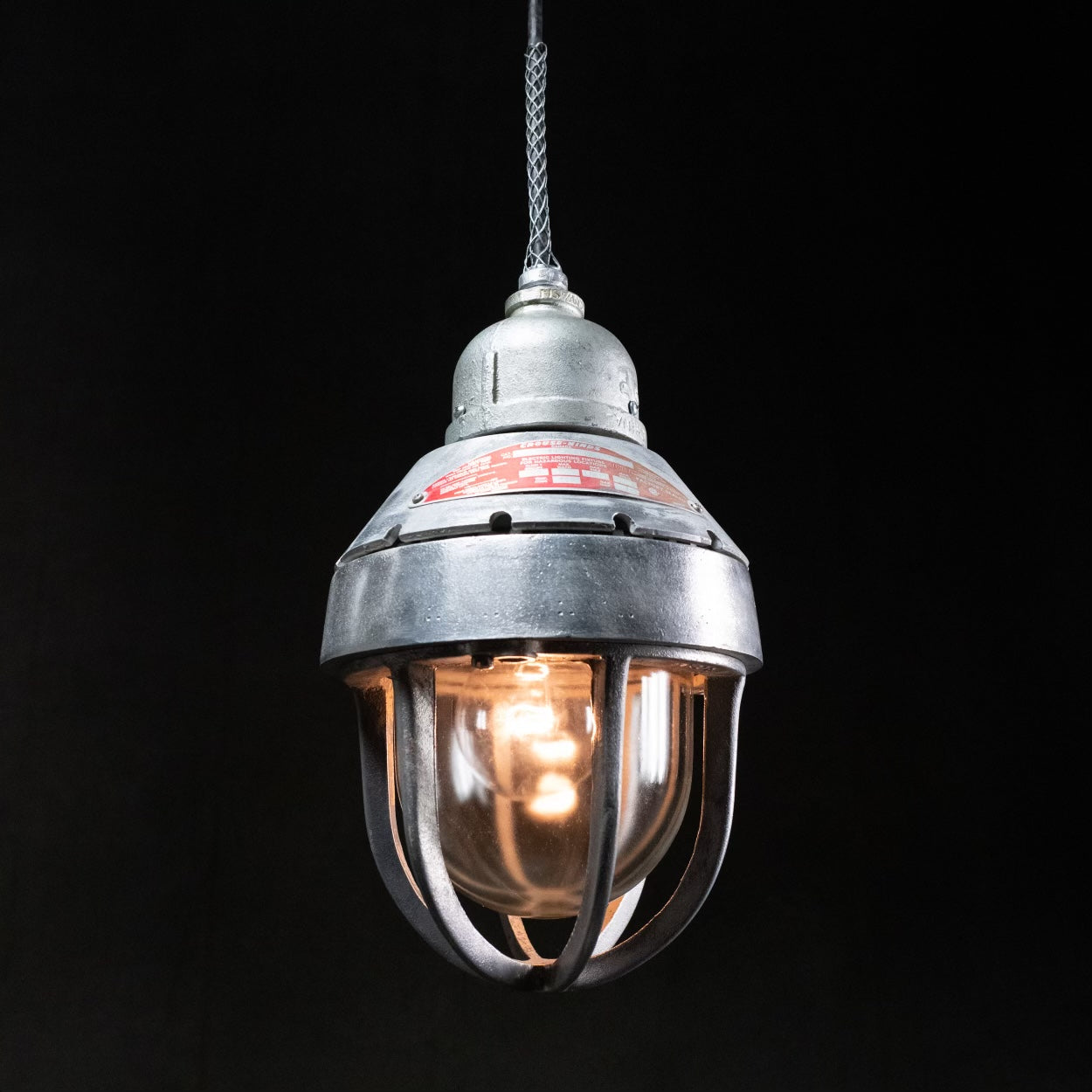 1940 Industrial Vapour Proof Glass Pendant Light by Crouse-Hinds