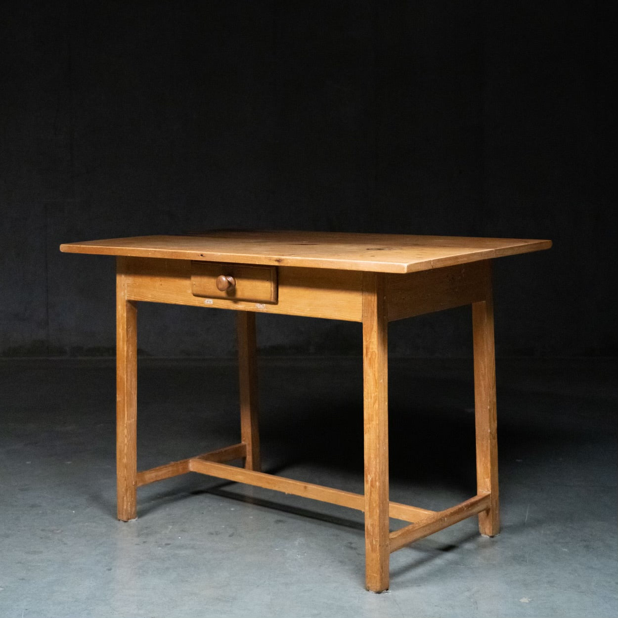 1840 Quebec pine stretcher base side table / desk