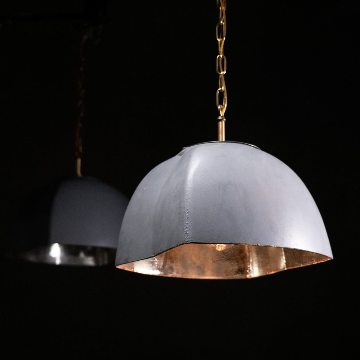 1950 exceptional pair of French mercury glass pendant lights