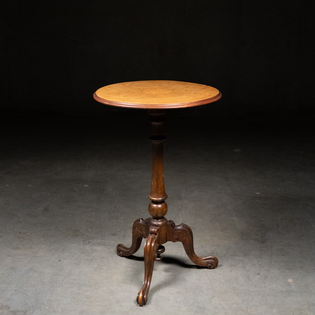 1840 English Pedestal Burl Top Side Table