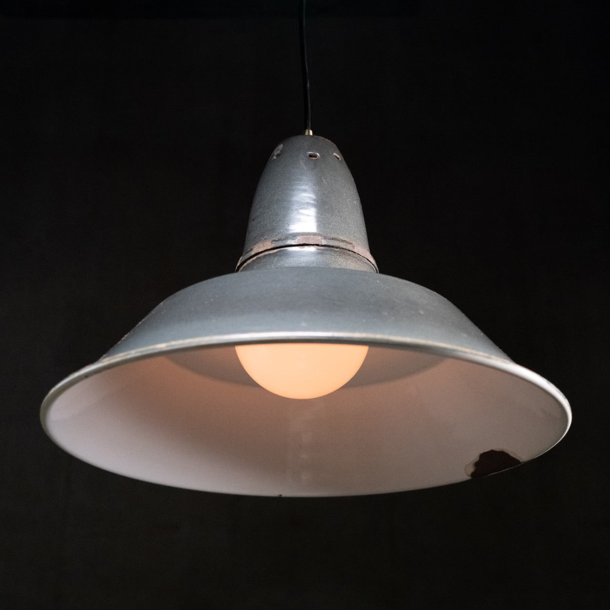 1930 Elegant Anthracite Enamel Industrial Pendant Lights