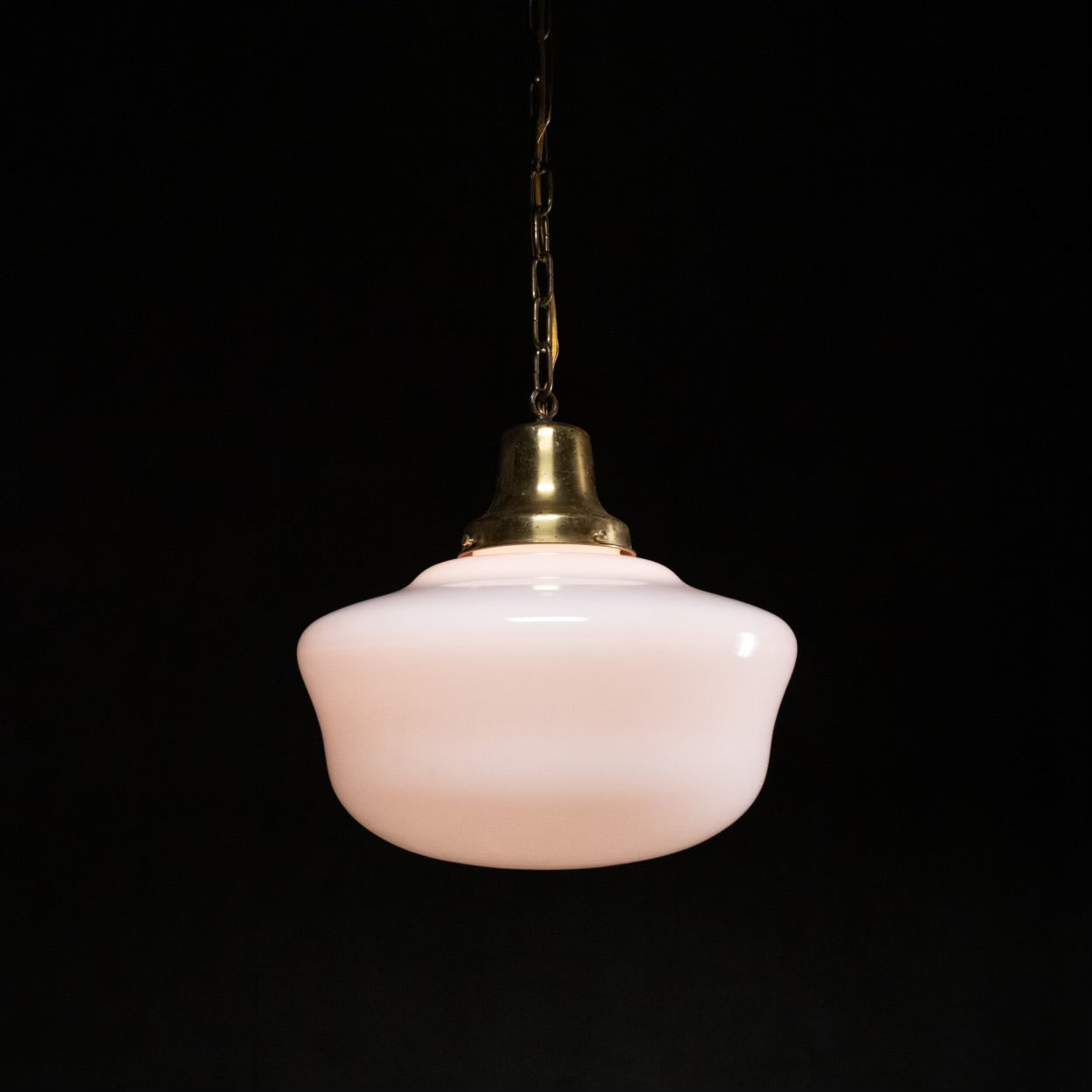 1920 large brass milk glass pendant light