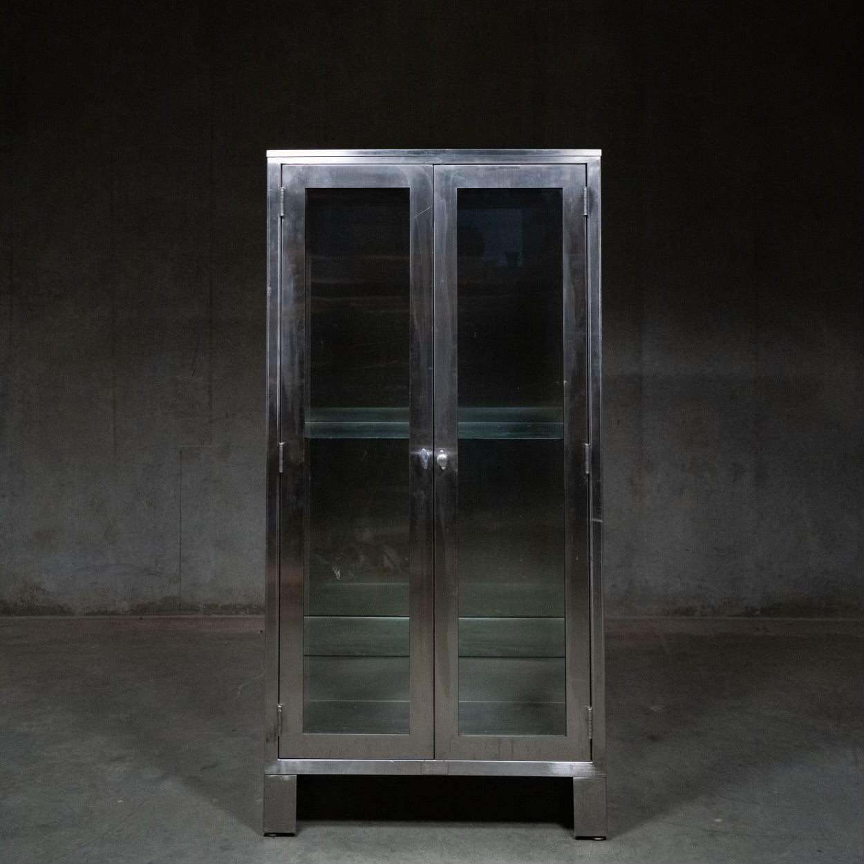 1960 stainless steel glass cabinet