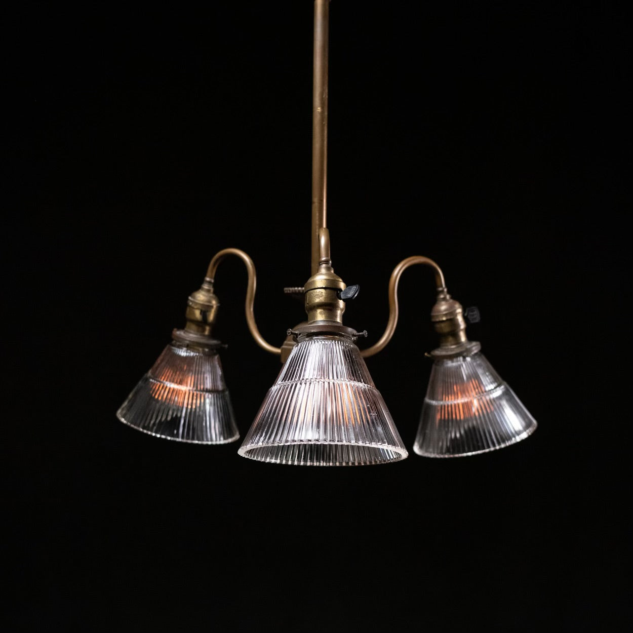 1910 brass 3 arm pendant light