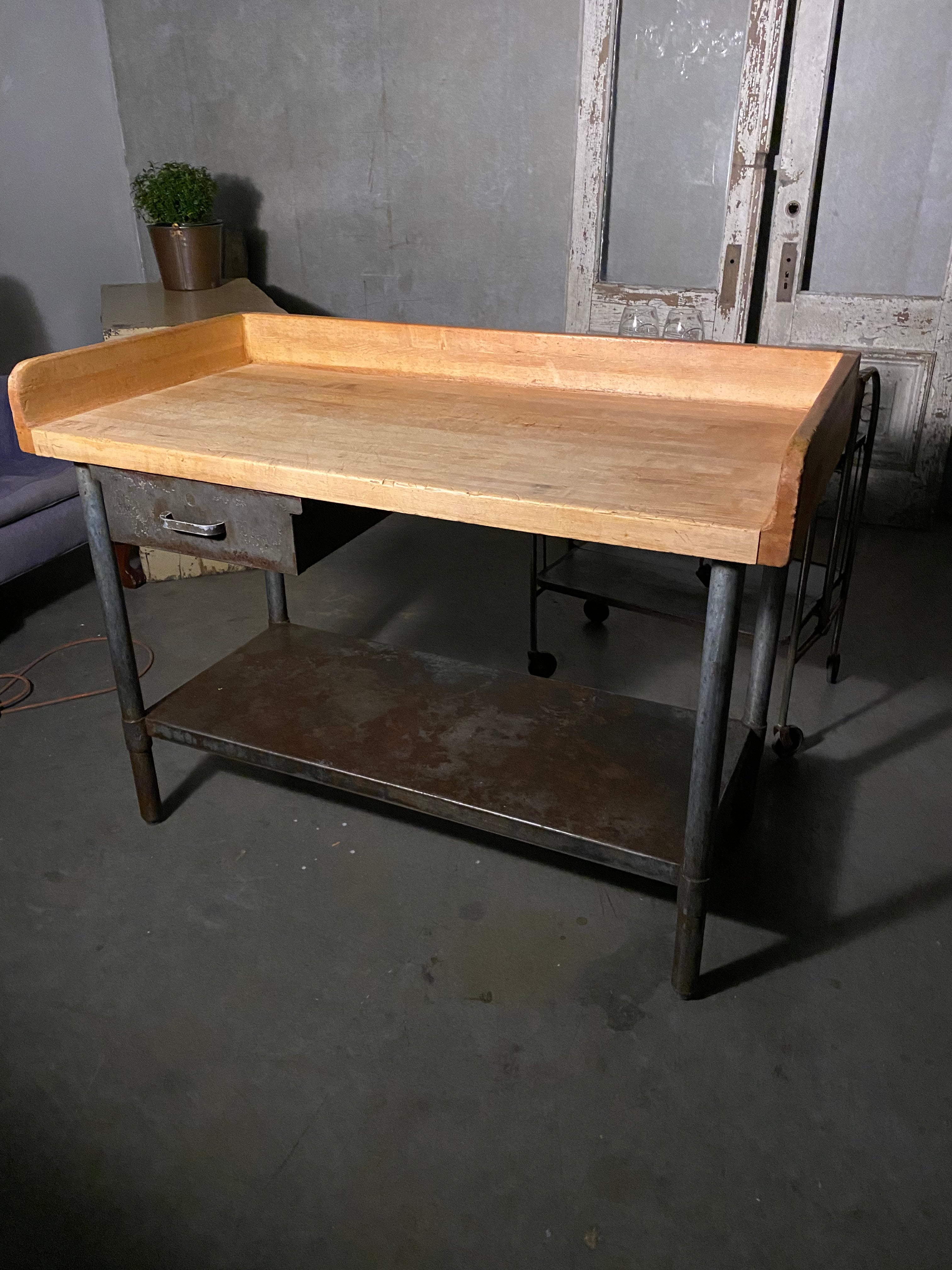 1930 maple top industrial table | Scott Landon Antiques and Interiors.