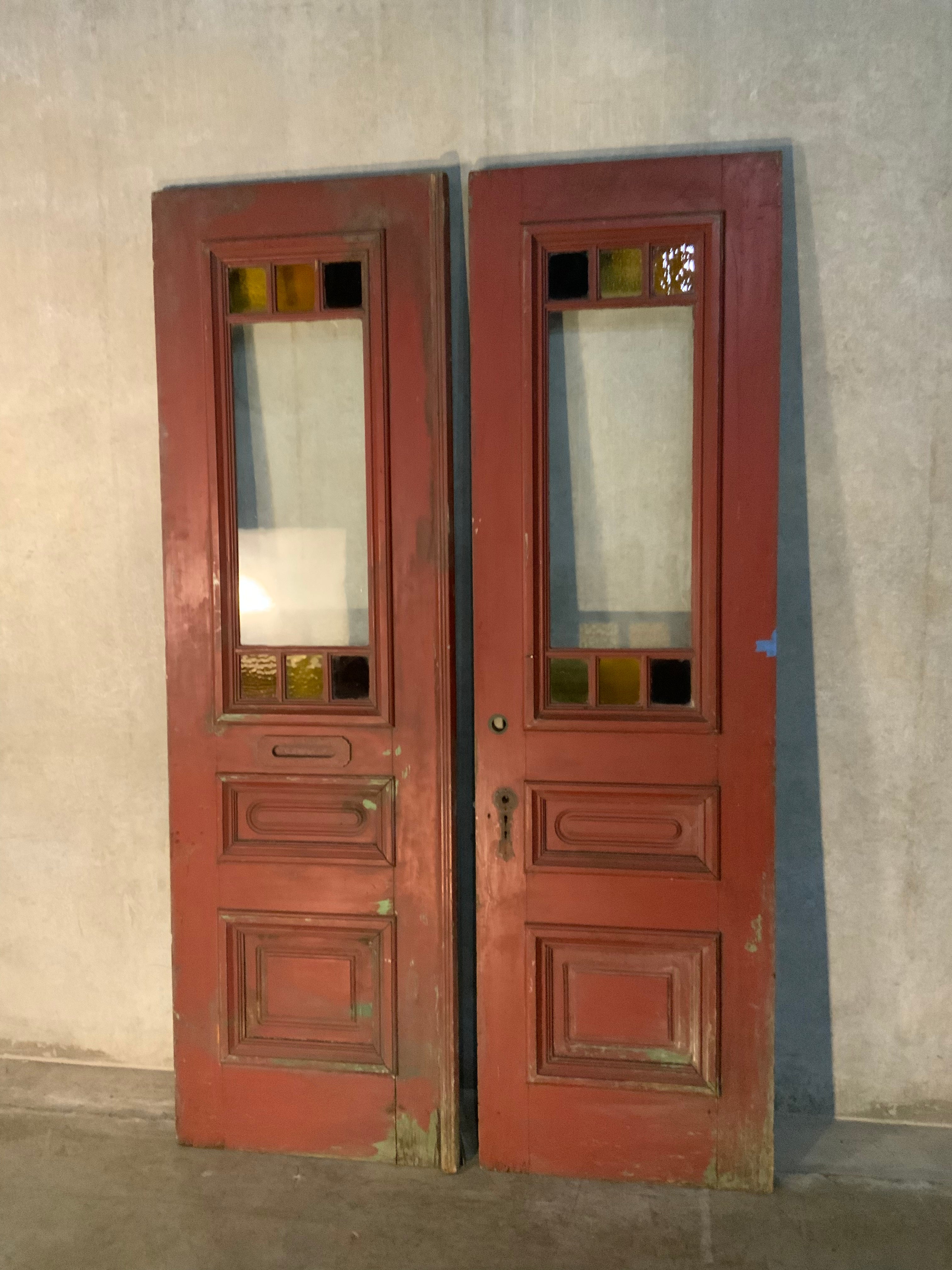 C1890 exceptional pair of  antique BROWNSTONE ENTRY house doors | Scott Landon Antiques and Interiors.