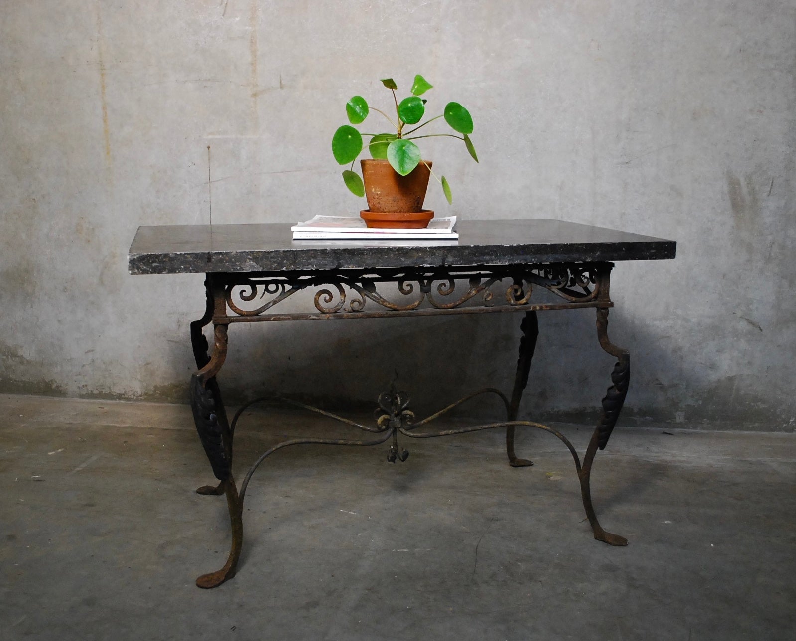 19th c French Iron Table with Black marble | Scott Landon Antiques and Interiors.