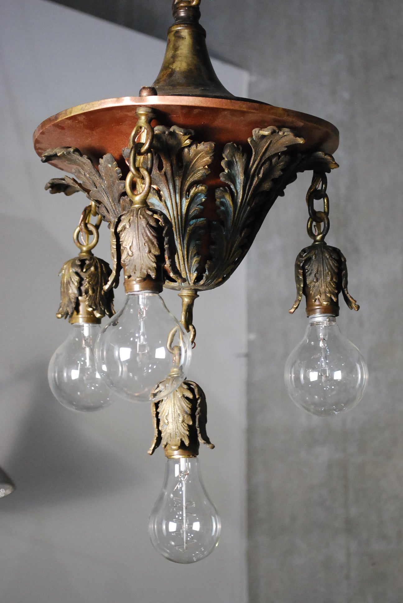 1910 Copper and brass Victorian Chandelier | Scott Landon Antiques and Interiors.