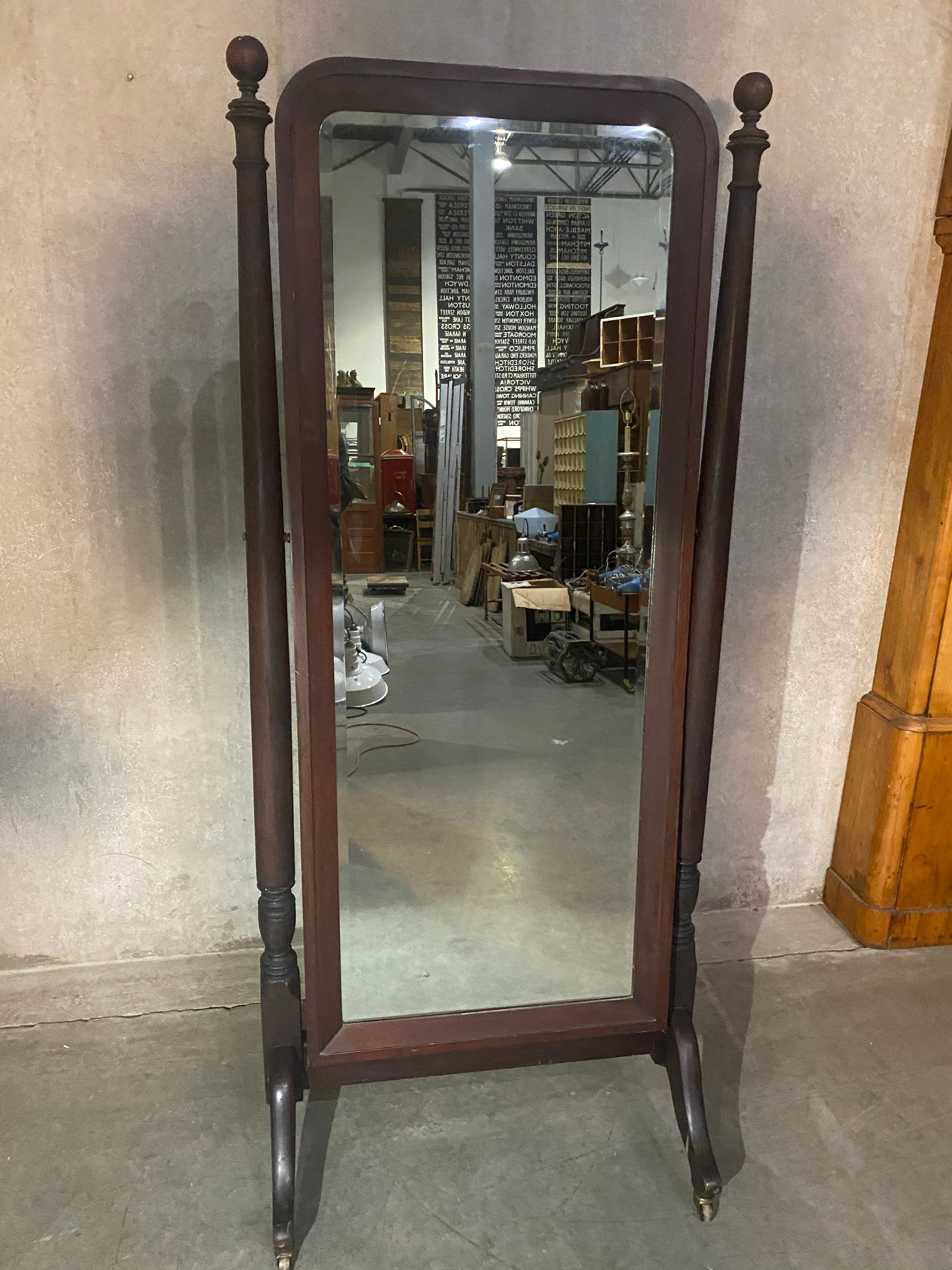 1890. English CHEVAL MIRROR in original finish | Scott Landon Antiques and Interiors.