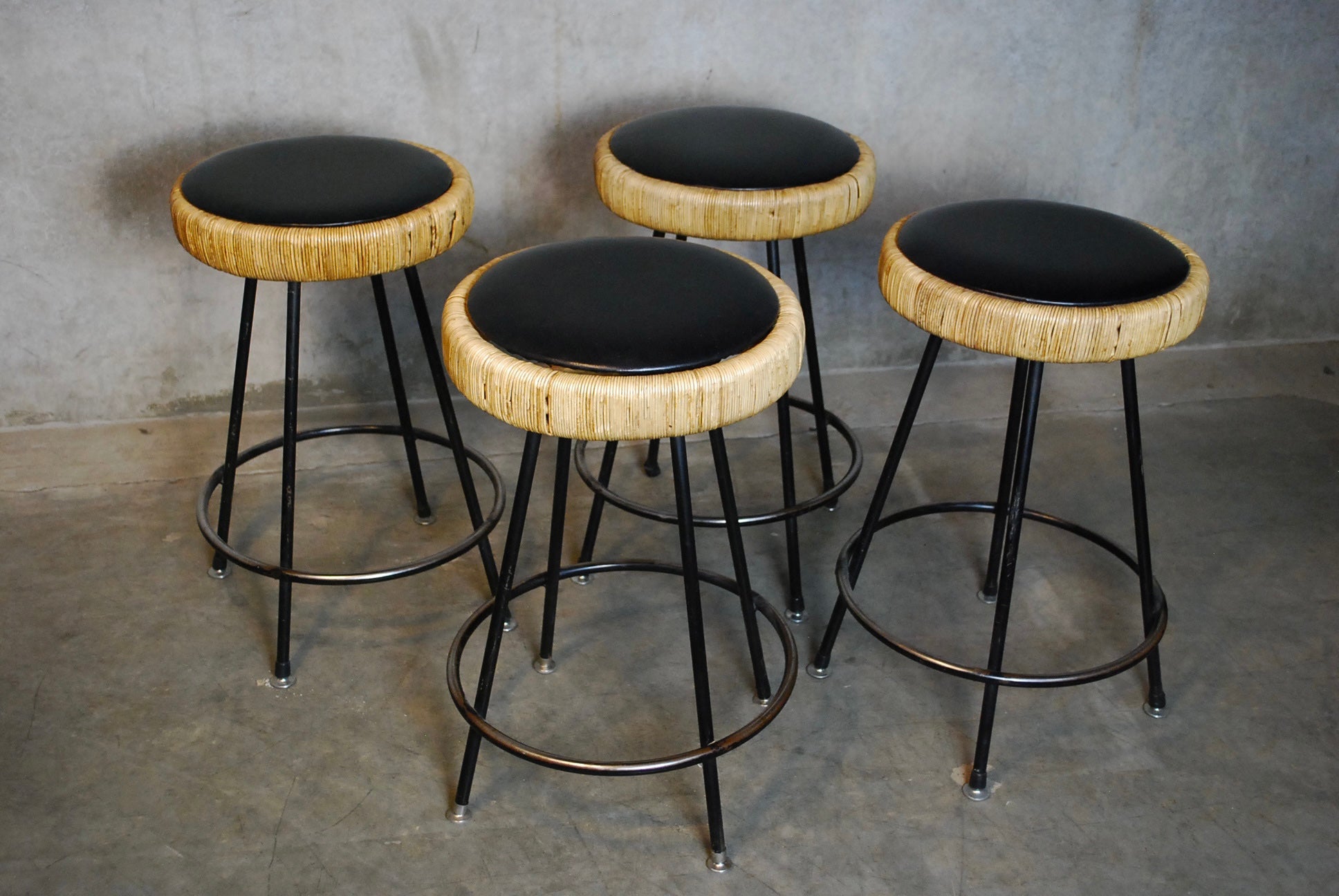 Set of  4 Danny Ho Fong MCM Tropical counter  Stools | Scott Landon Antiques and Interiors.