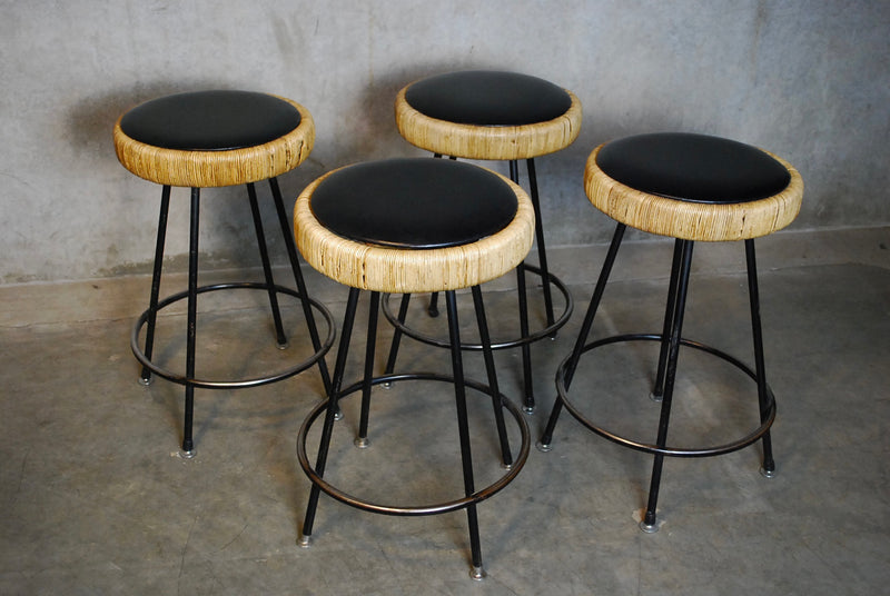 Set of  4 Danny Ho Fong MCM Tropical counter  Stools | Scott Landon Antiques and Interiors.