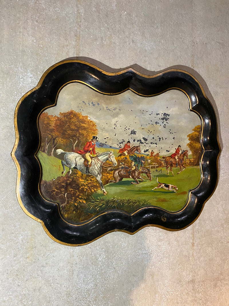 19th c tole tray painting of english hunting scene | Scott Landon Antiques and Interiors.