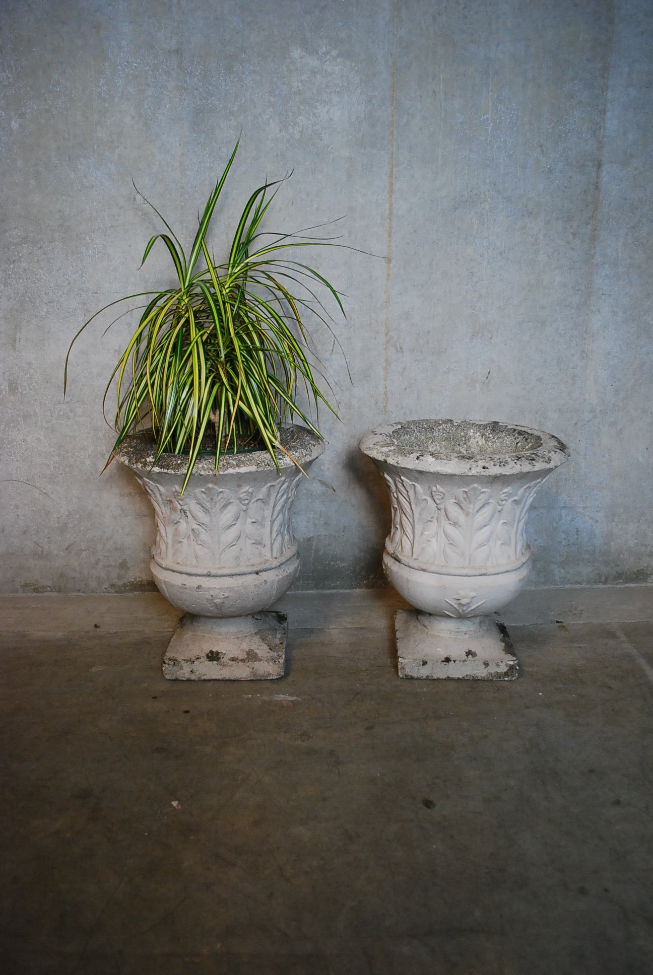 1950 vintage composite concrete Garden urns Planter | Scott Landon Antiques and Interiors.