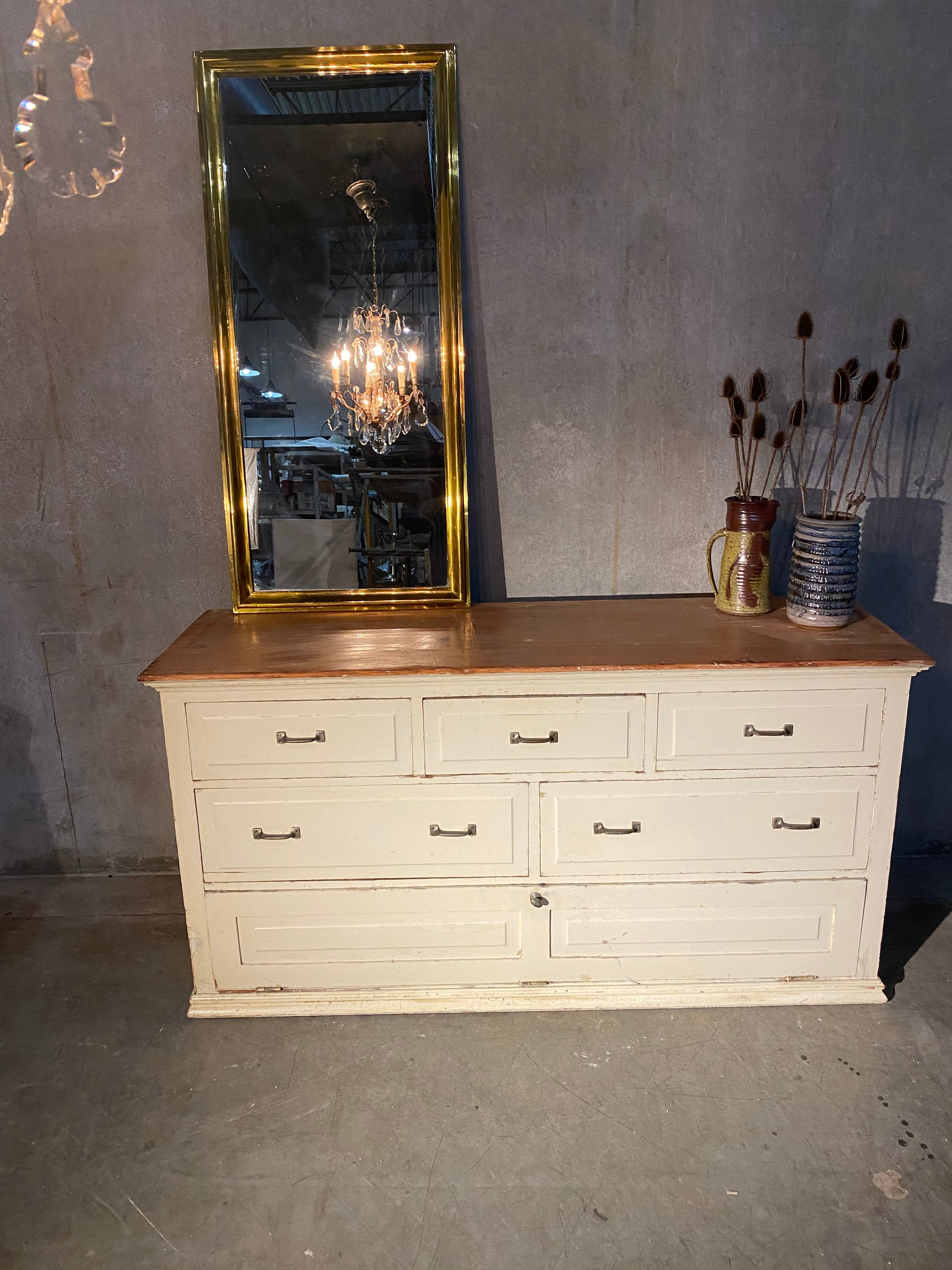 1920 solid multi drawer sideboard in old paint | Scott Landon Antiques and Interiors.