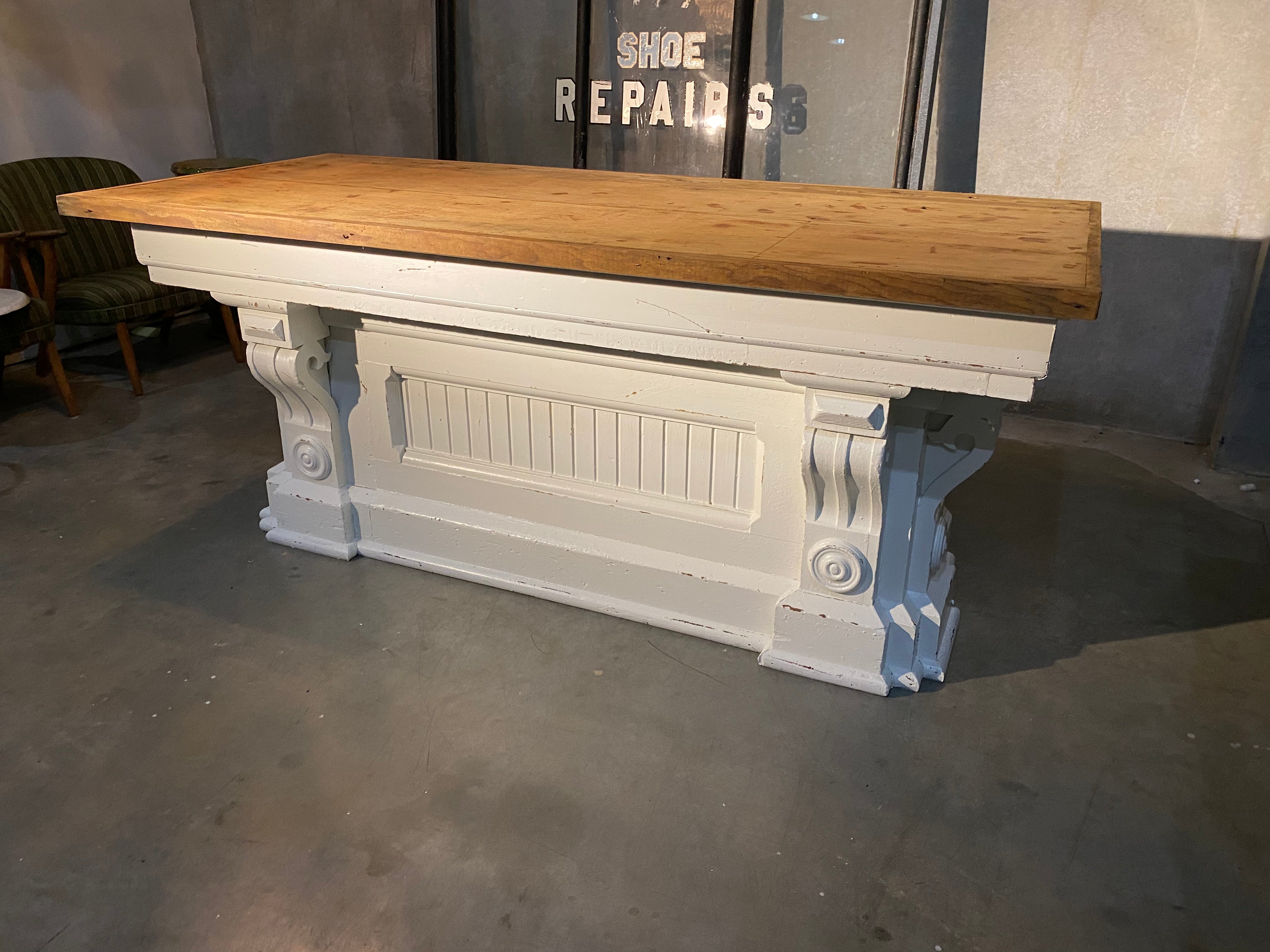 19th century general store counter in old paint | Scott Landon Antiques and Interiors.