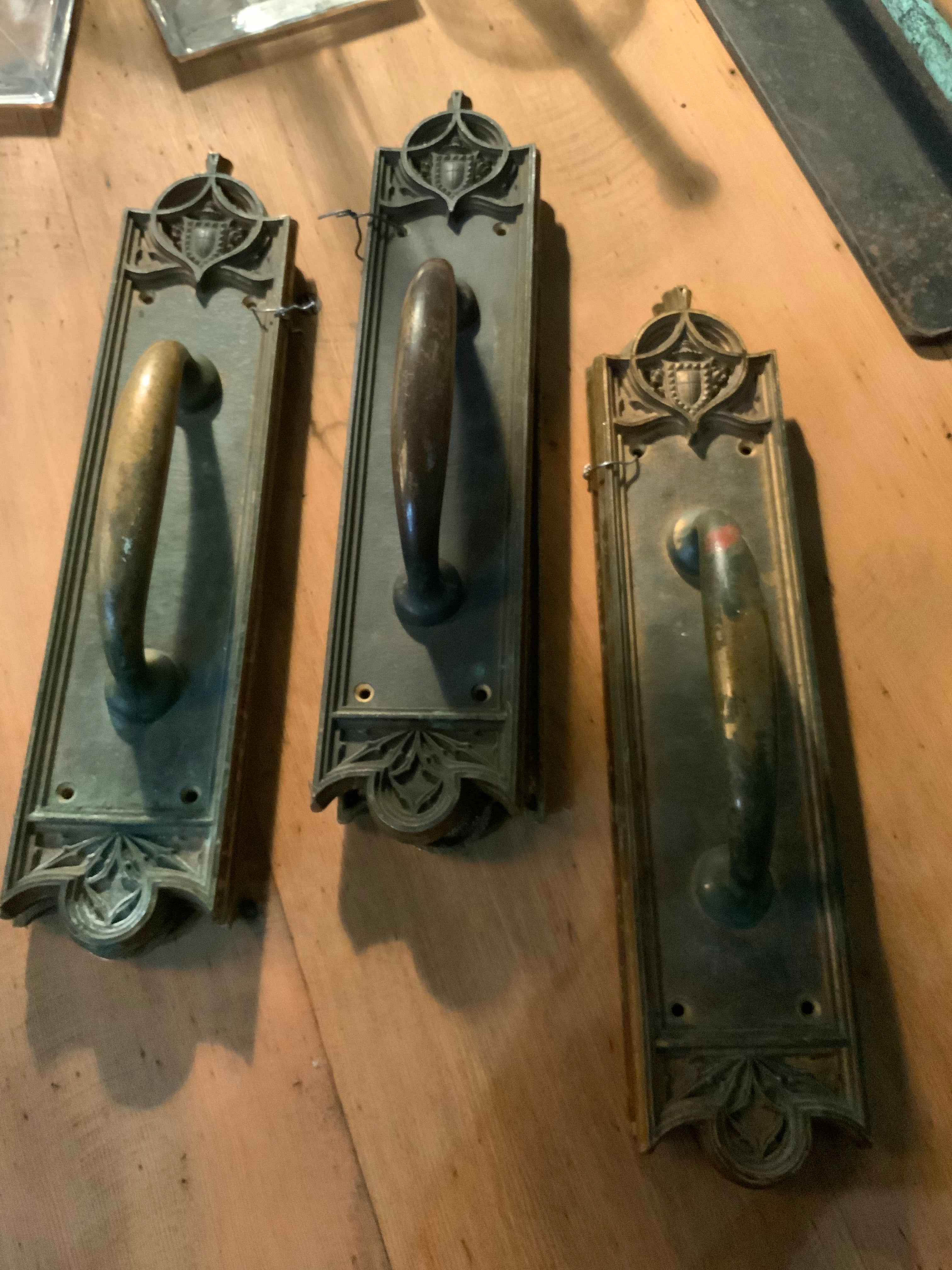 1910 set of brass door pulls | Scott Landon Antiques and Interiors.