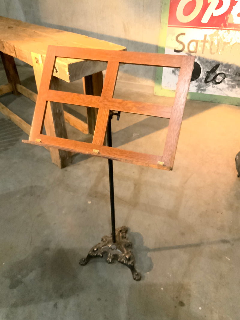 1920 music stand telescopic cast iron / wood | Scott Landon Antiques and Interiors.