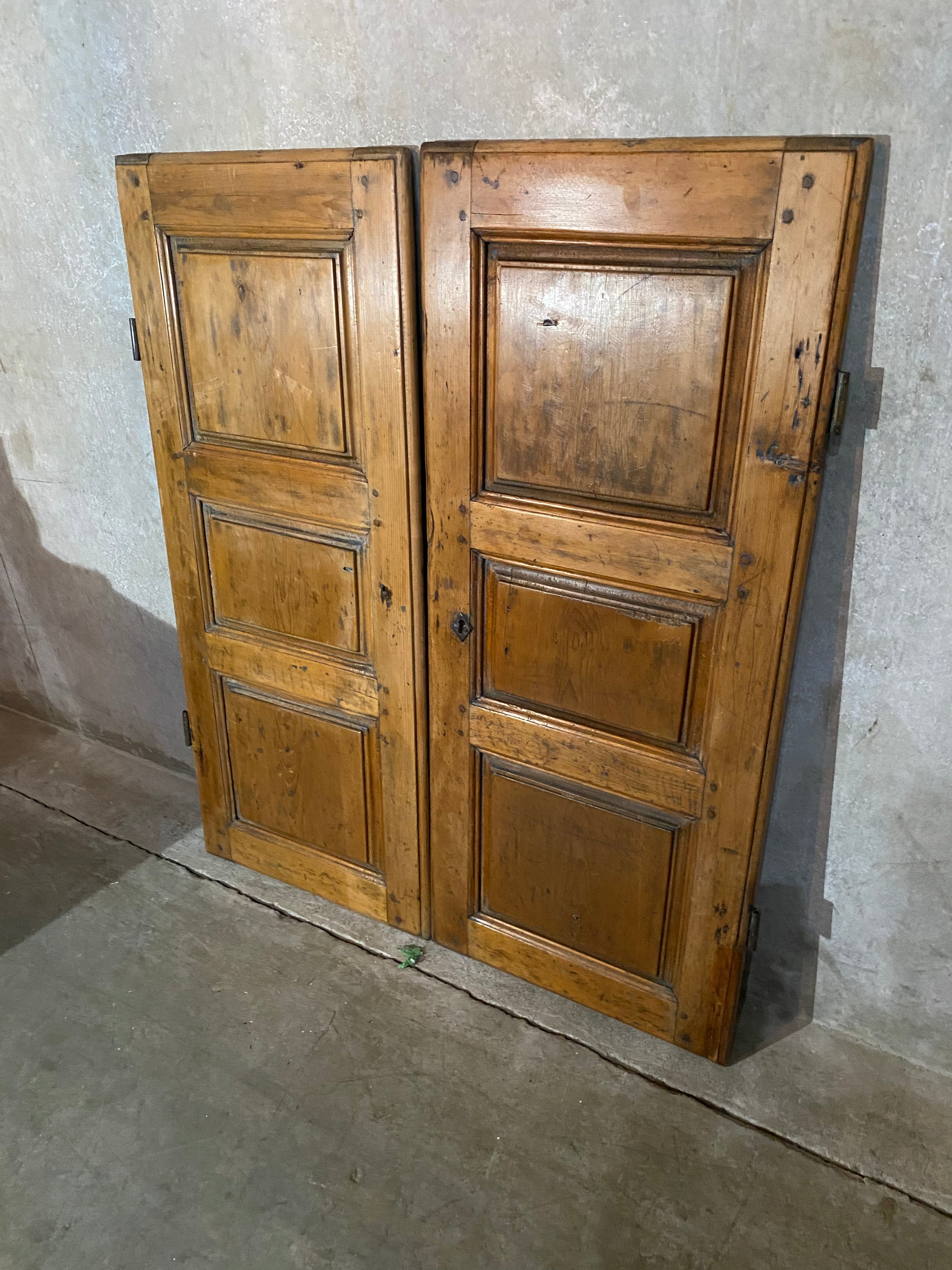 C 1800 pair of QUEBEC. PINE Armoire doos | Scott Landon Antiques and Interiors.