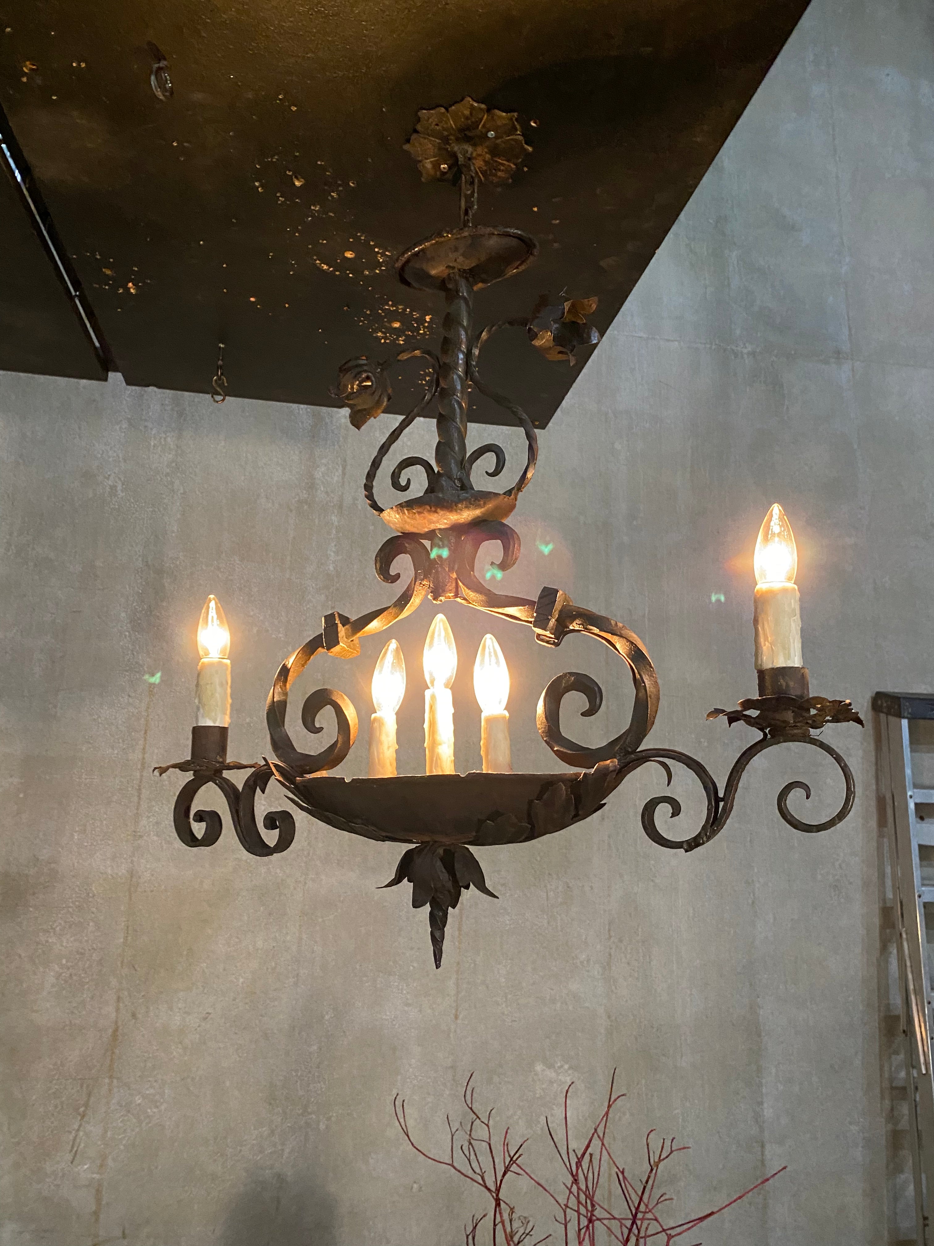 1910 Italian wrought iron chandelier pendant light | Scott Landon Antiques and Interiors.