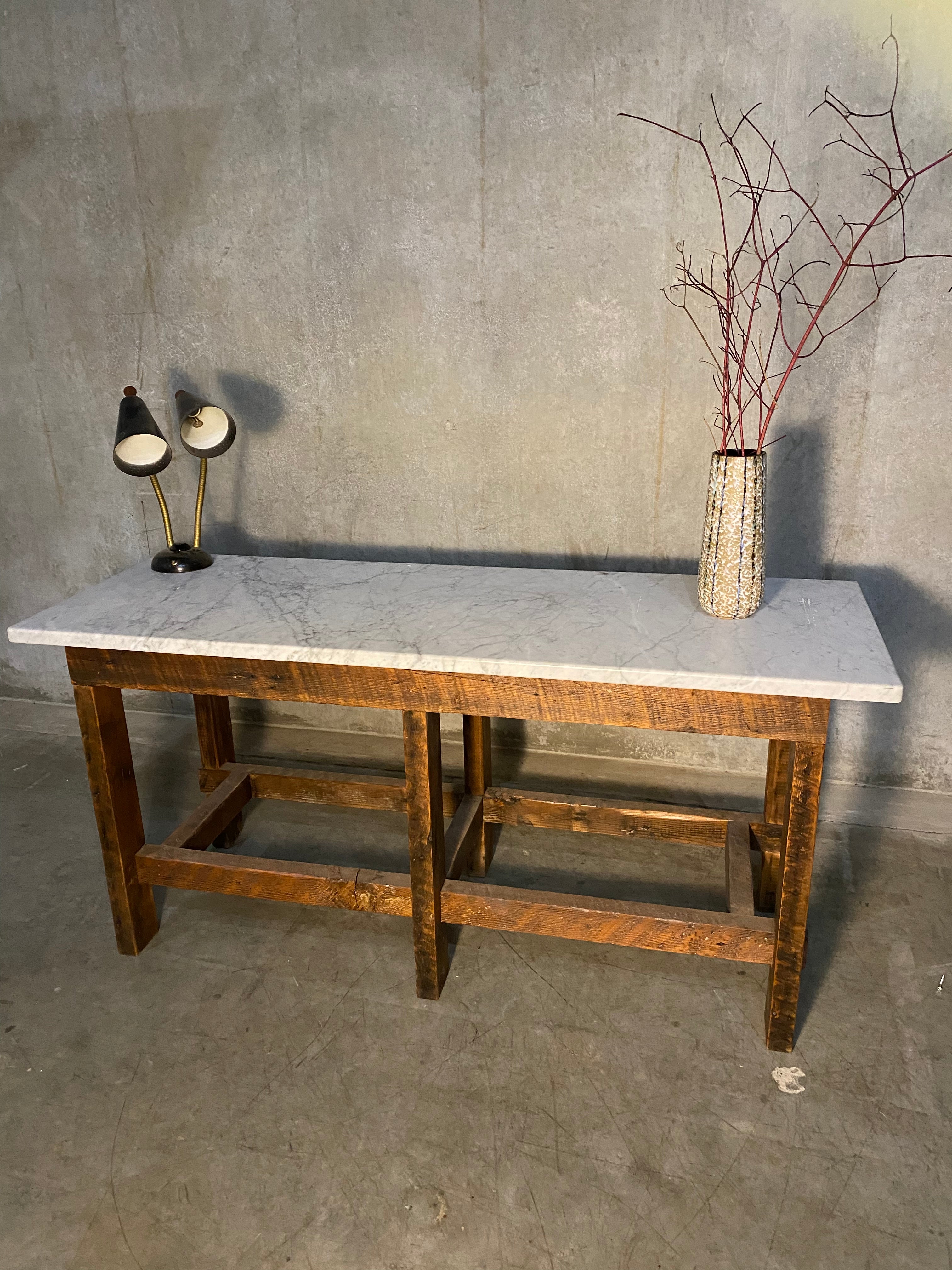 Bespoke  custom console/ sofa table  with marble top | Scott Landon Antiques and Interiors.