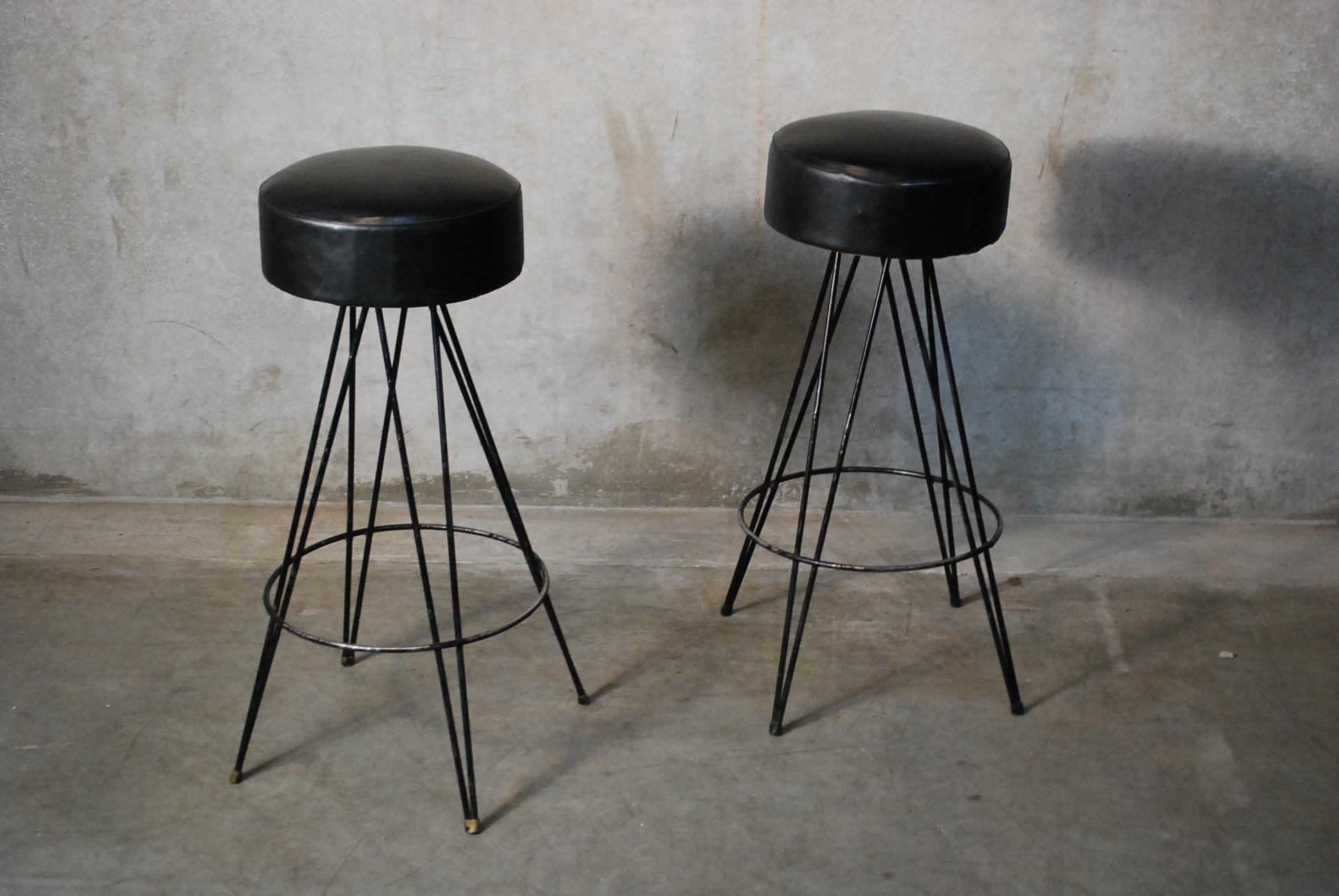 1950's Frederick Weinberg Style Black Swivelling Bar stools | Scott Landon Antiques and Interiors.
