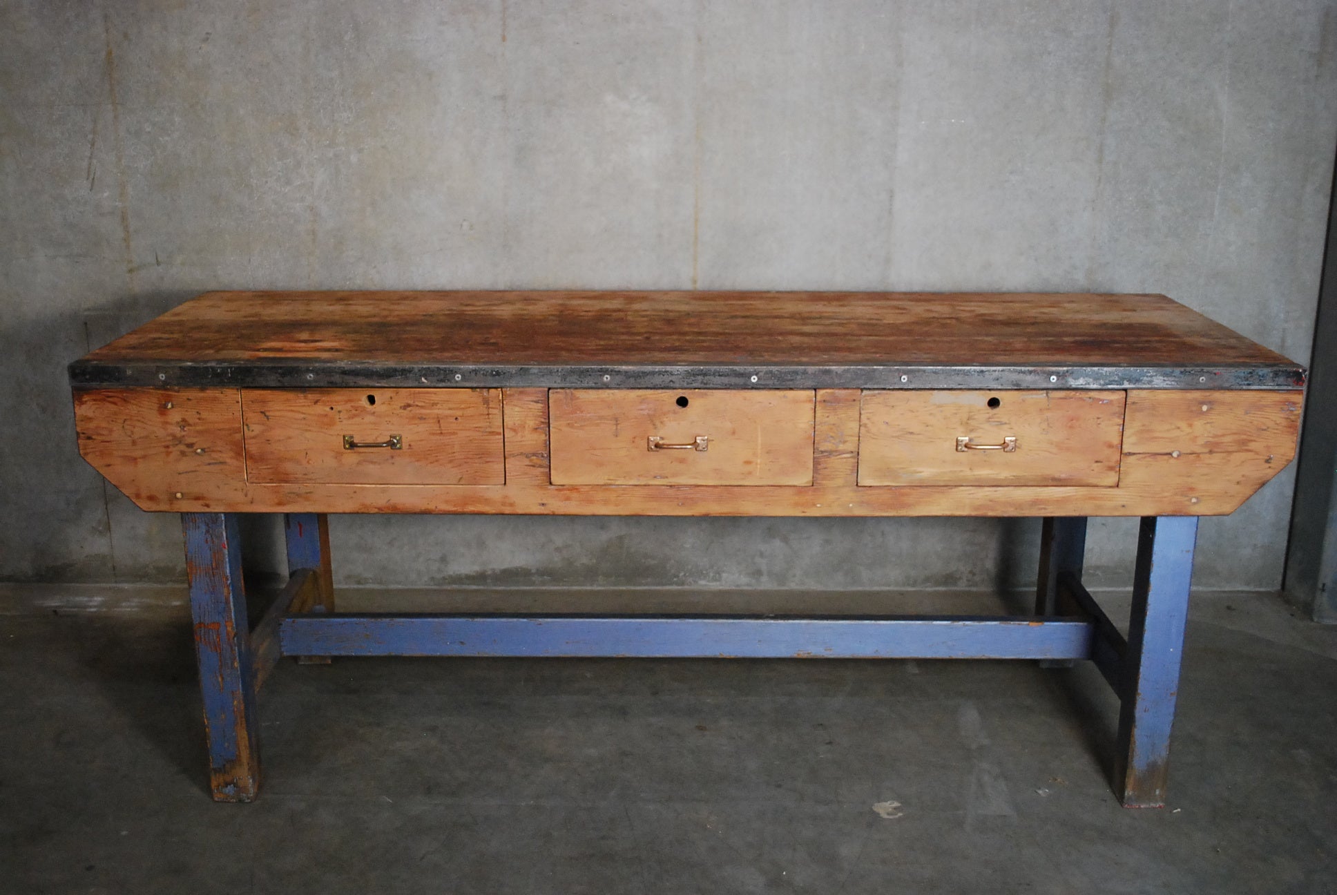 1920 Solid Fir Industrial Wooden Work bench | Scott Landon Antiques and Interiors.