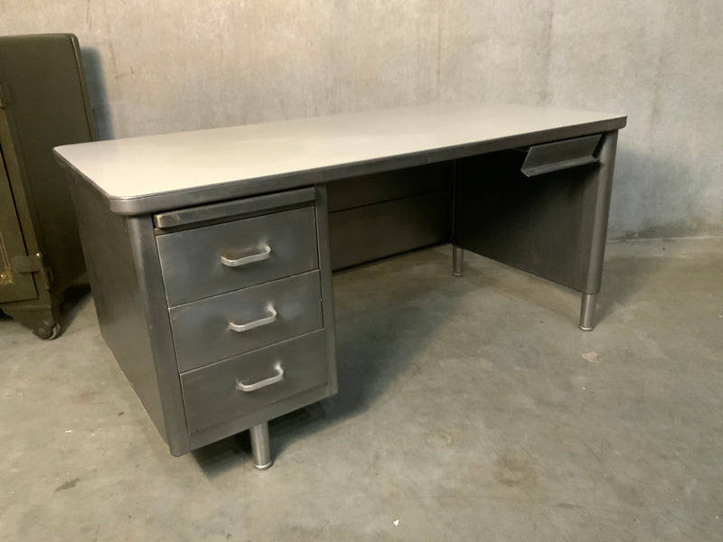 1950 metal TANKER style industrial mcm desk | Scott Landon Antiques and Interiors.