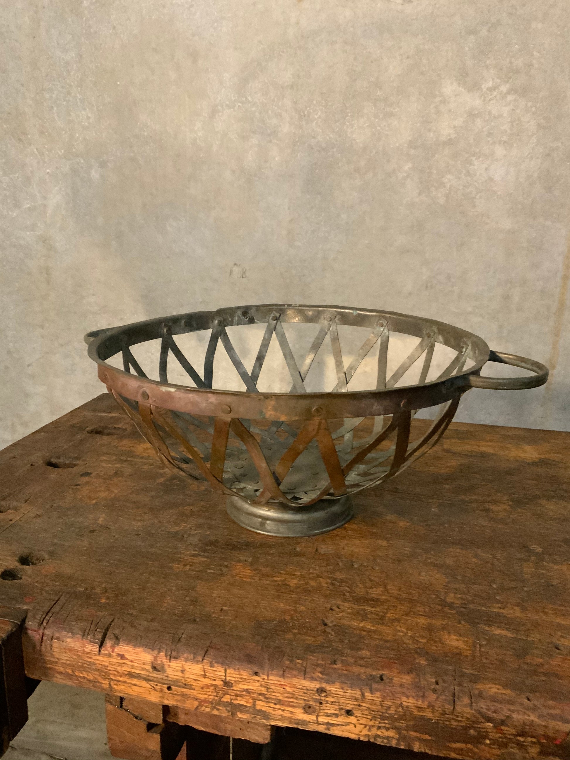 1920 RARE copper pierced fruit bowl | Scott Landon Antiques and Interiors.