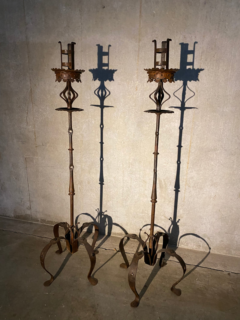 19thc pair of French forged iron torchieres | Scott Landon Antiques and Interiors.