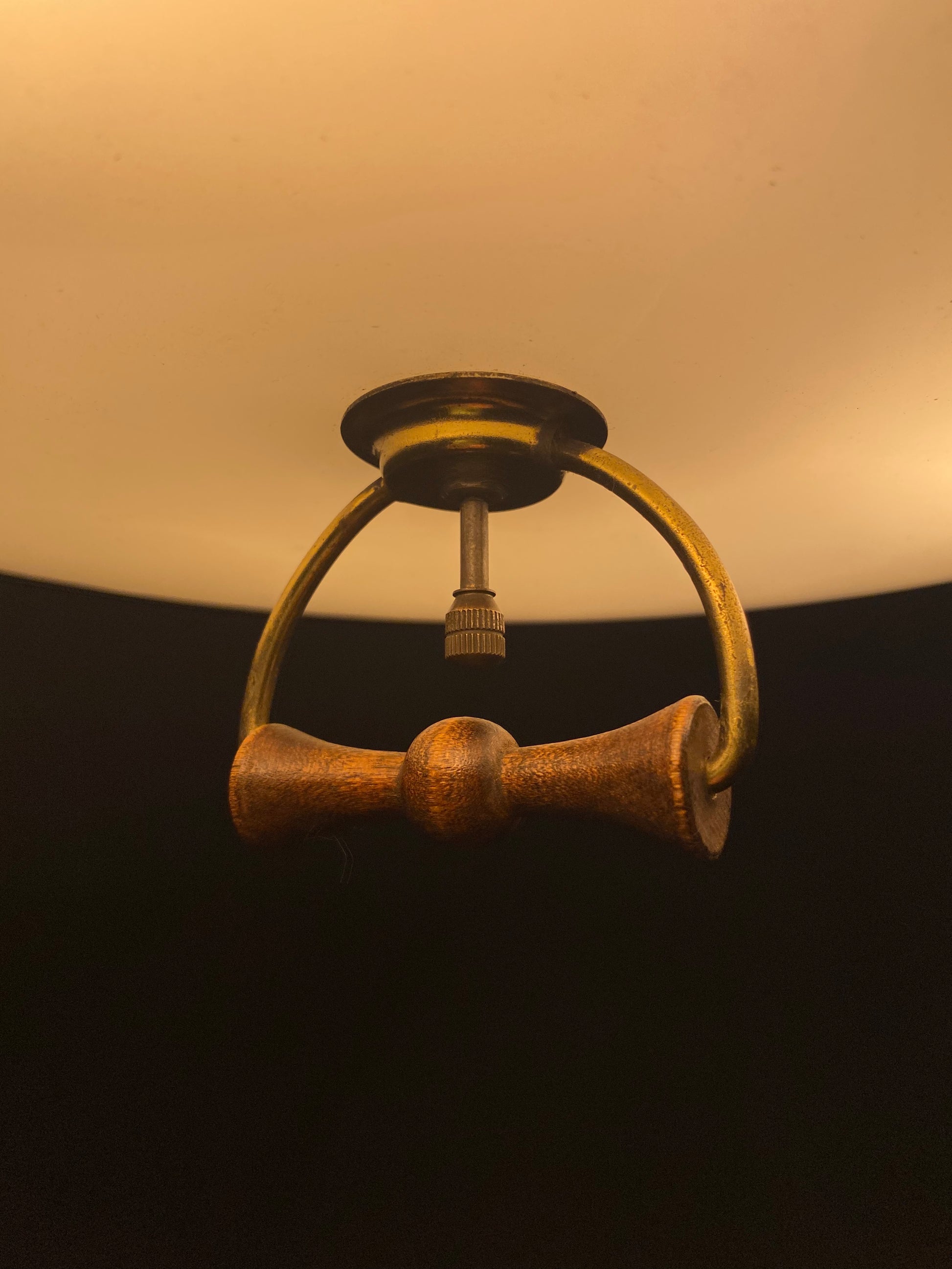 Mid century brass retractable Atomic pendant light | Scott Landon Antiques and Interiors.