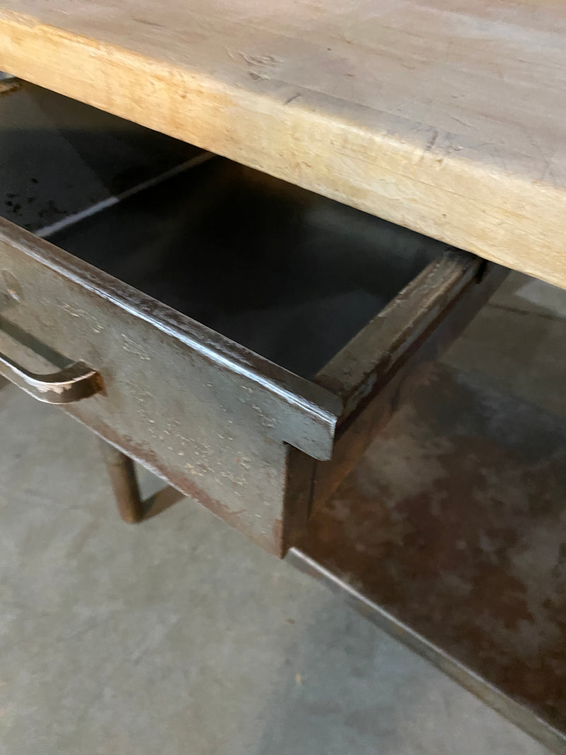 1930 maple top industrial table | Scott Landon Antiques and Interiors.