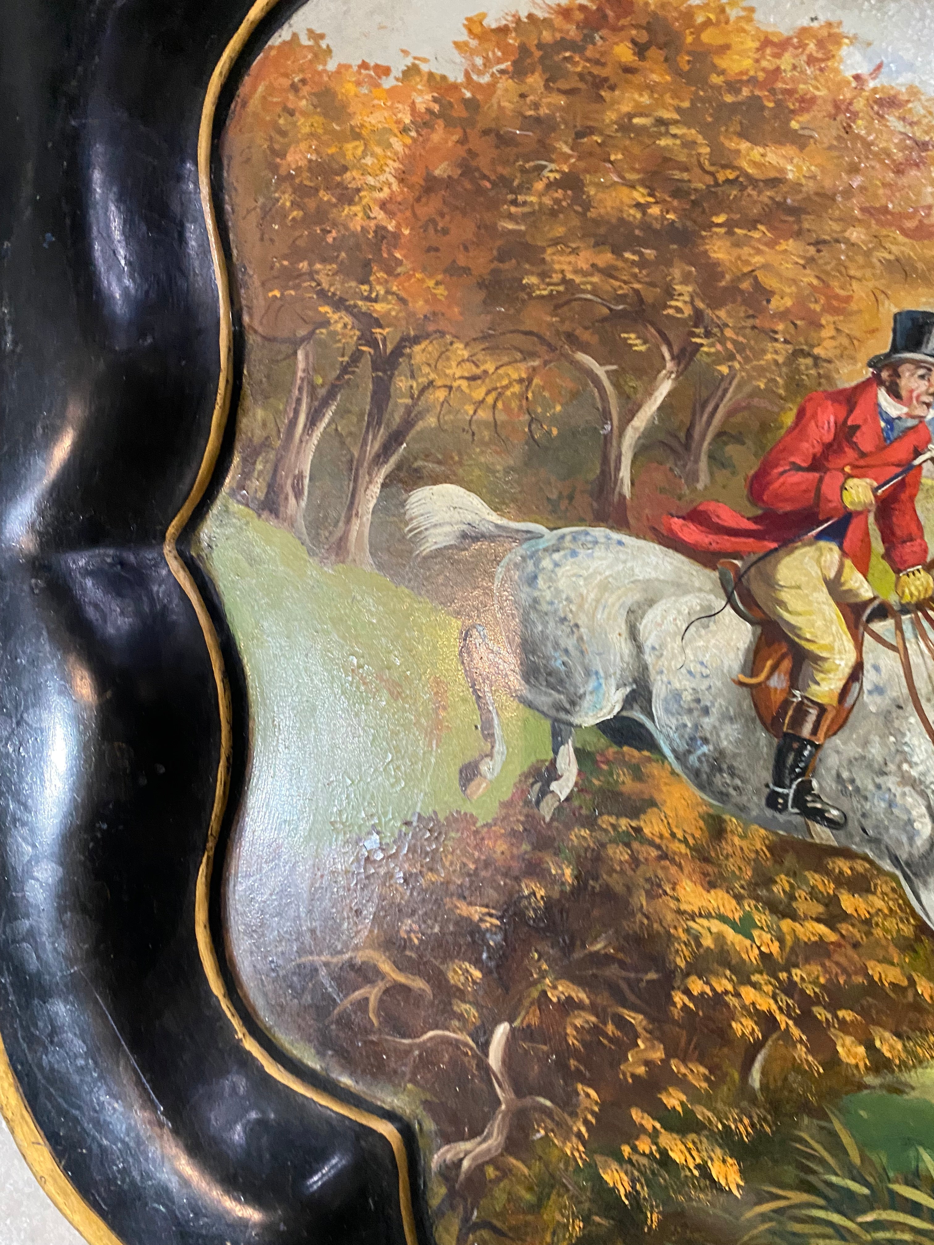 19th c tole tray painting of english hunting scene | Scott Landon Antiques and Interiors.