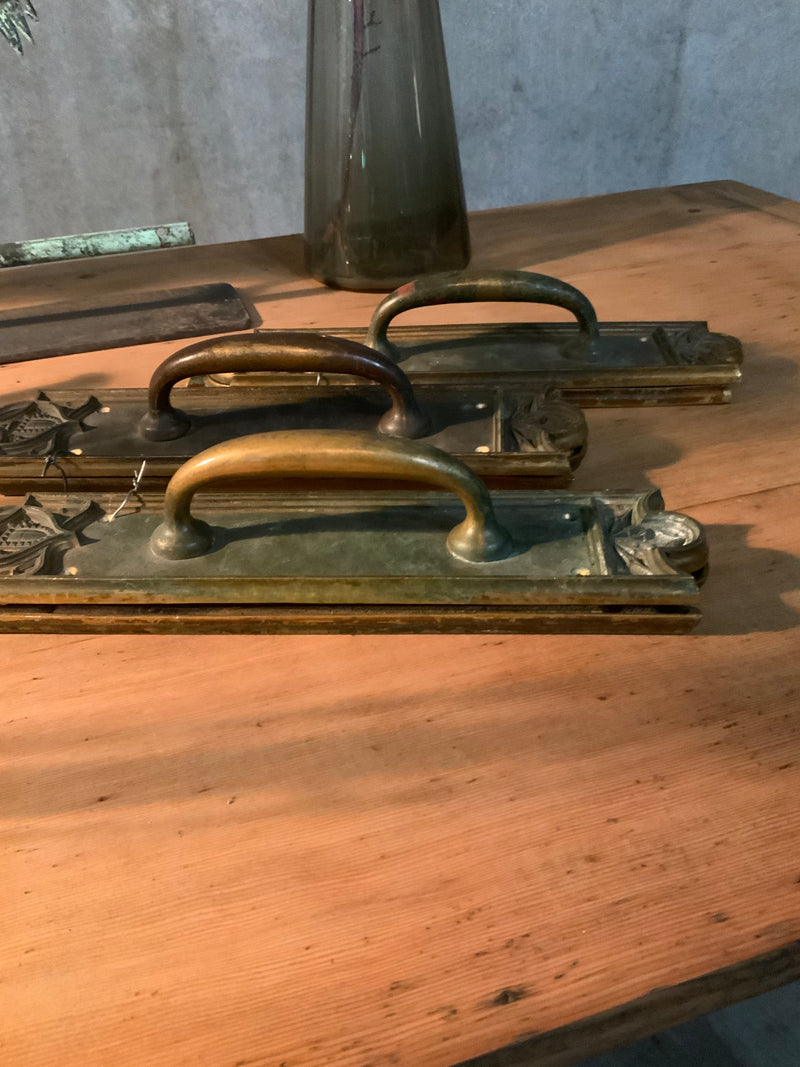 1910 set of brass door pulls | Scott Landon Antiques and Interiors.