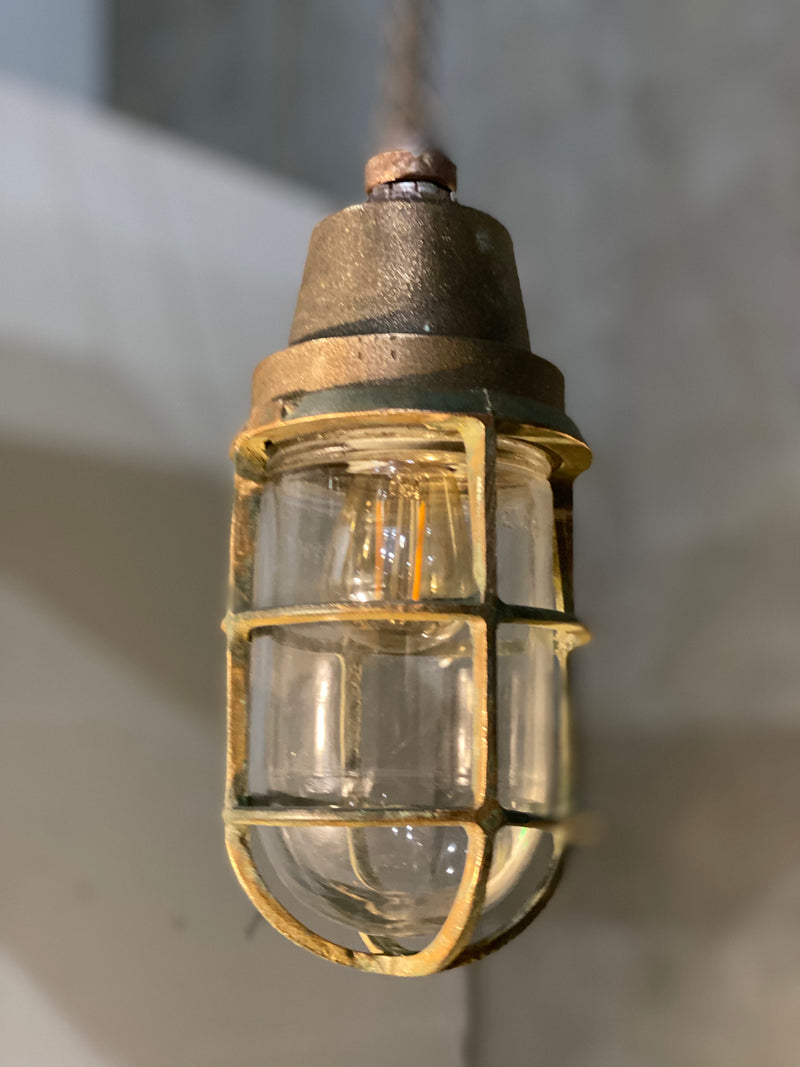 1920 SOLID BRASS  industrial pendant light | Scott Landon Antiques and Interiors.