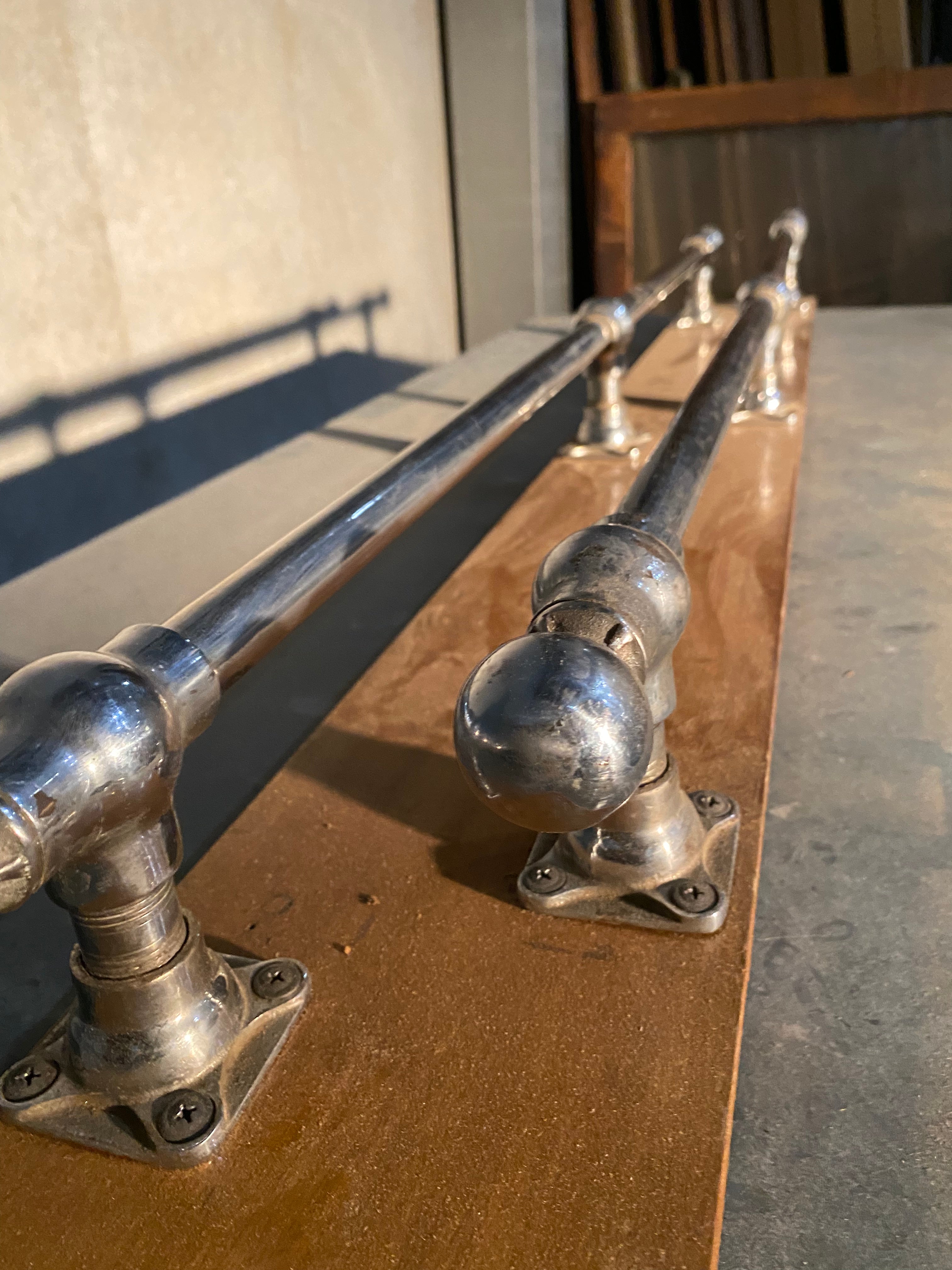 1920 pair of. Nickel plated towel bars | Scott Landon Antiques and Interiors.