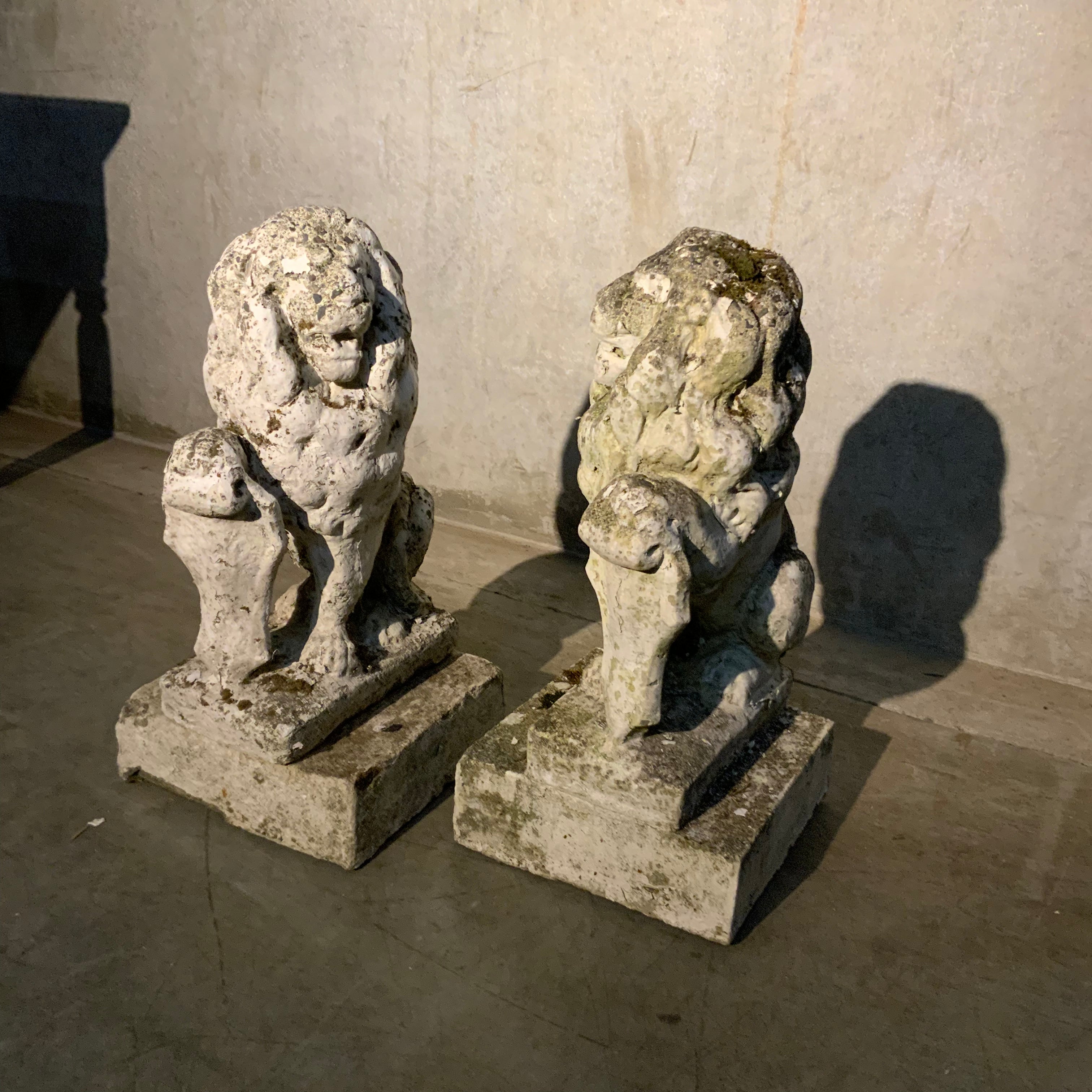 1940 Composite Stone Garden Standing Lions