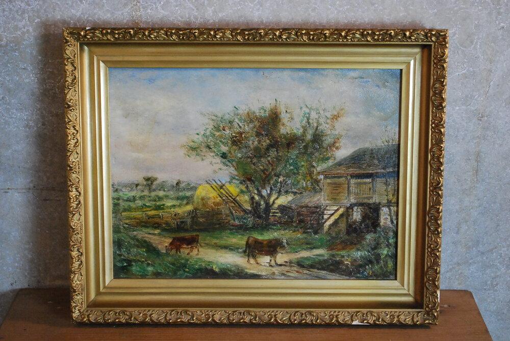 19th c oil painting unsigned landscape | Scott Landon Antiques and Interiors.