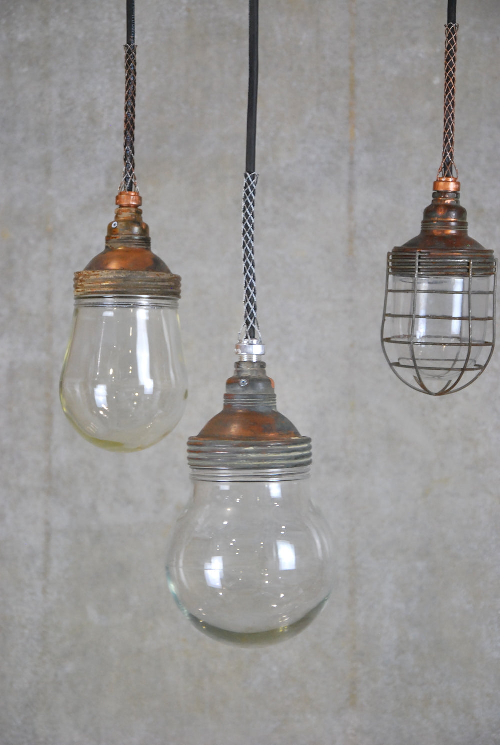 1920 Benjamin Copper industrial Lights | Scott Landon Antiques and Interiors.