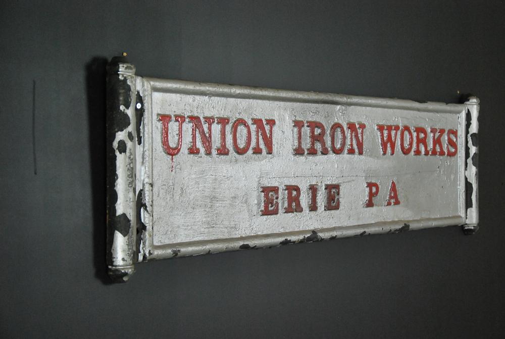 1900 Cast Iron Sign for Union Iron Works, Erie, PA | Scott Landon Antiques and Interiors.