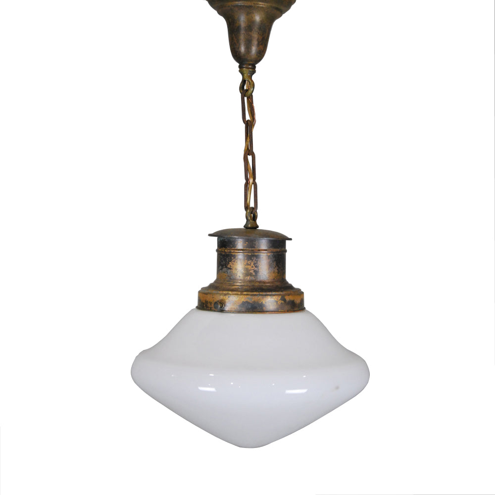 Single Brass pendant  with Art Deco Style Shade | Scott Landon Antiques and Interiors.