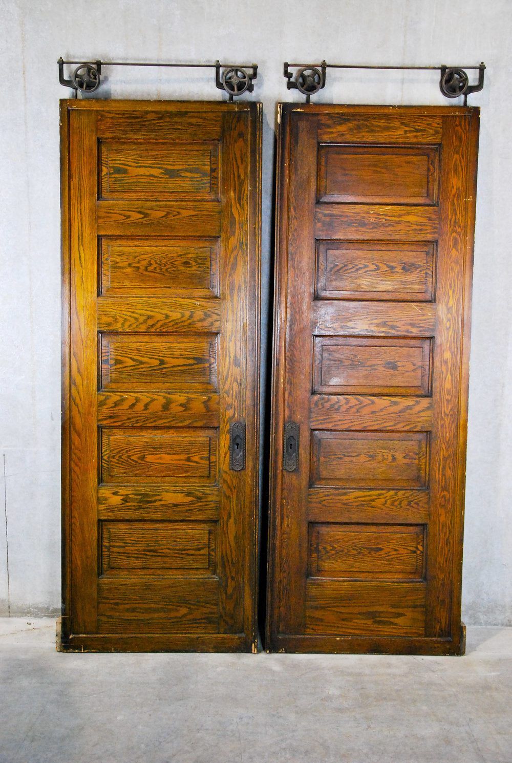 1890 Solid Oak Multi-Panel Pocket Doors | Scott Landon Antiques and Interiors.