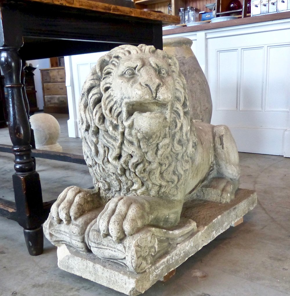 19th Century Sculpted Limestone Lions | Scott Landon Antiques and Interiors.